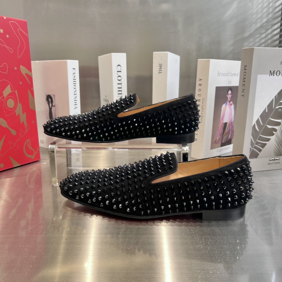 Christian Louboutin Black Dandelion Spikes Loafers - FashionPlug