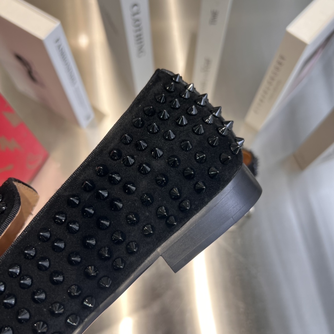 Christian Louboutin Black Dandelion Spikes Loafers - FashionPlug