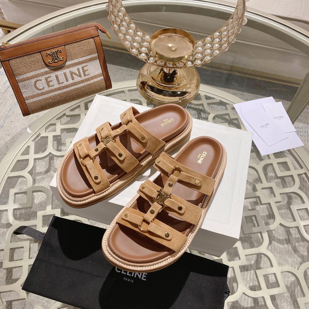 Celine Slides Tippi In  Suede Calfskin - FashionPlug