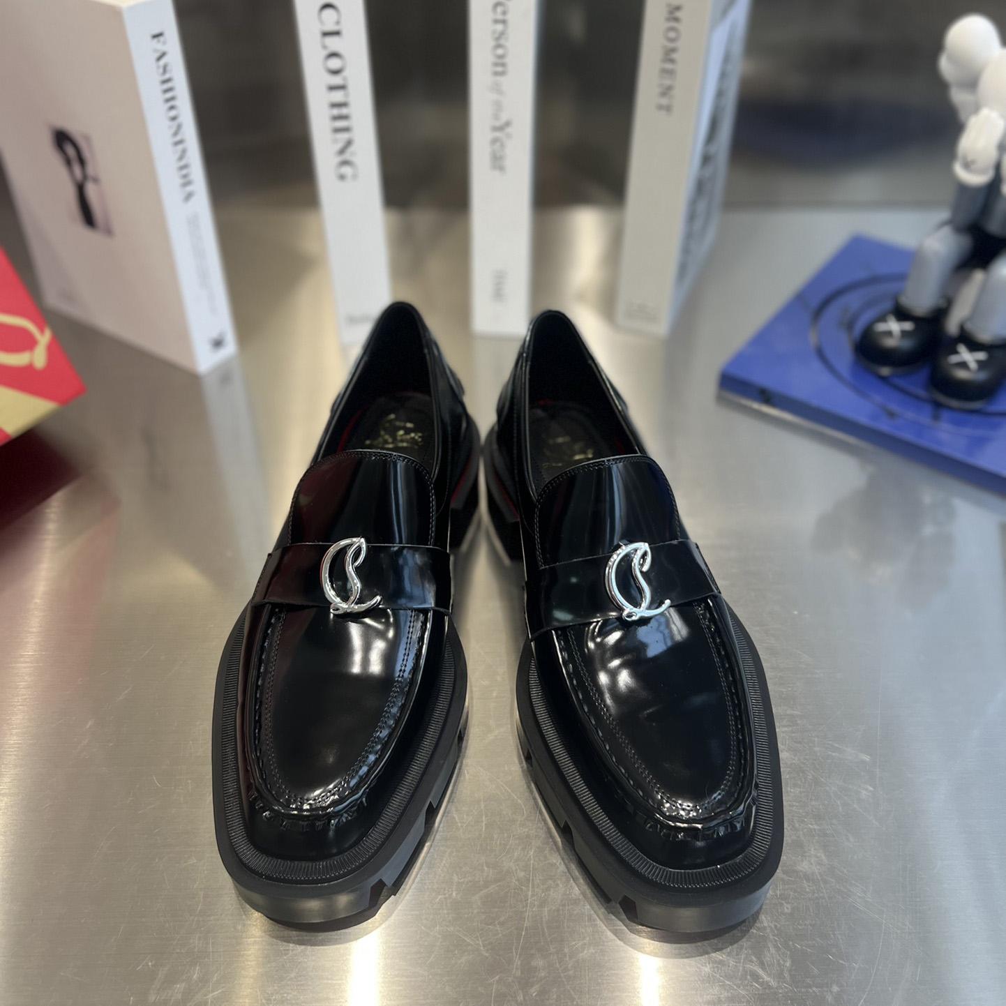 Christian Louboutin Women's Black Cl Moc Lug Leather Loafers - FashionPlug