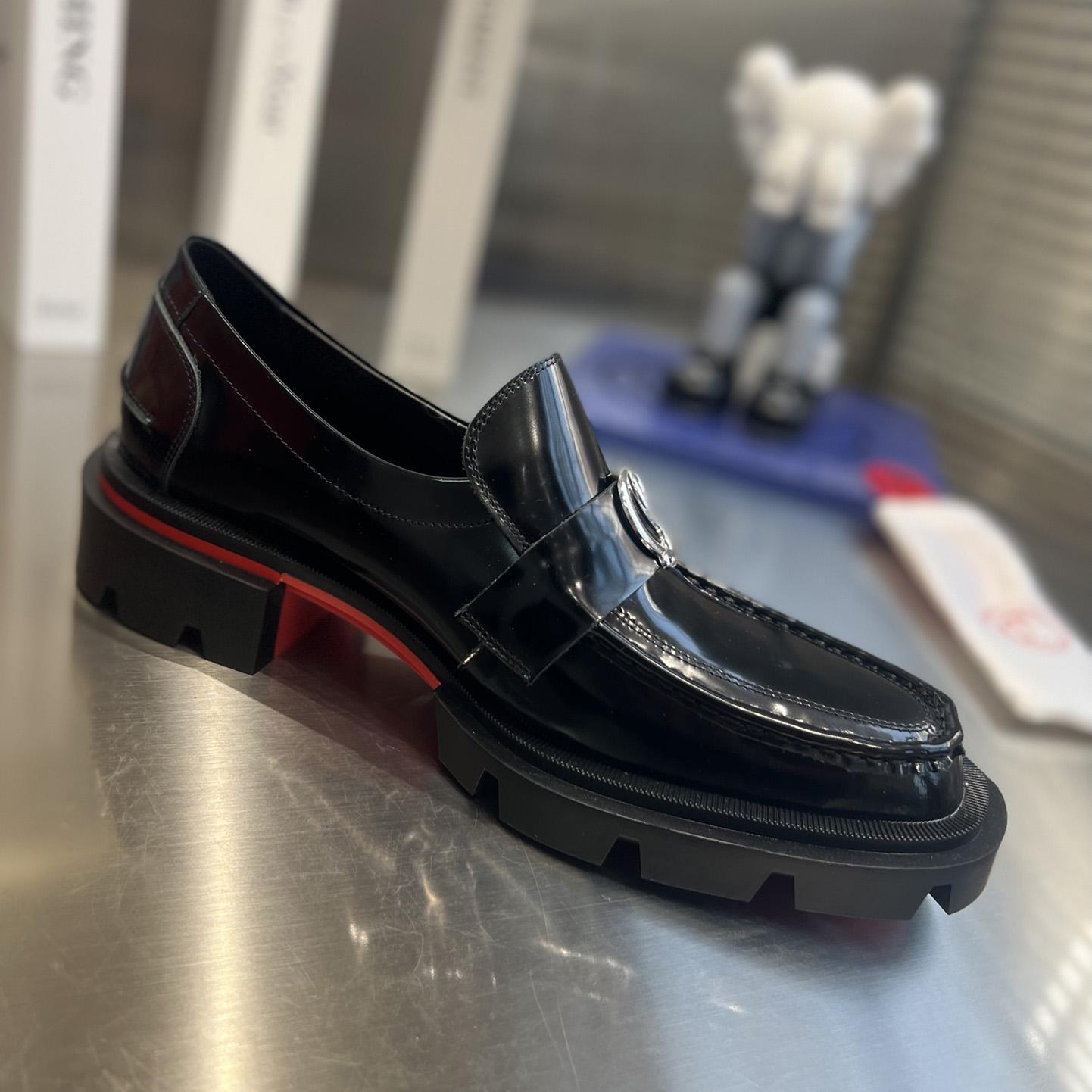 Christian Louboutin Women's Black Cl Moc Lug Leather Loafers - FashionPlug