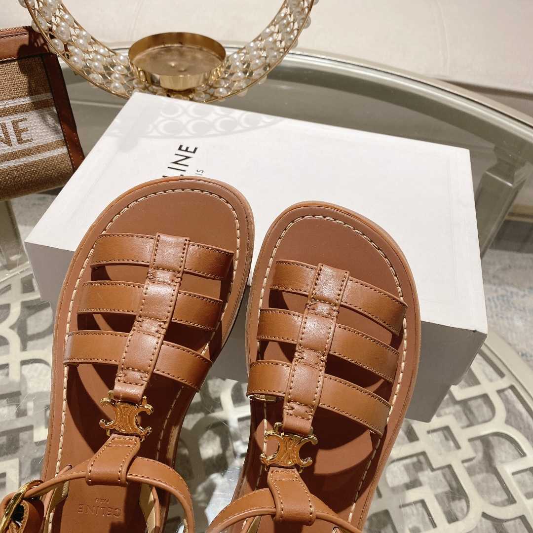 Celine Clea Triomphe Gladiator Sandal In Calfskin - Vegetal Tanning Tan - FashionPlug