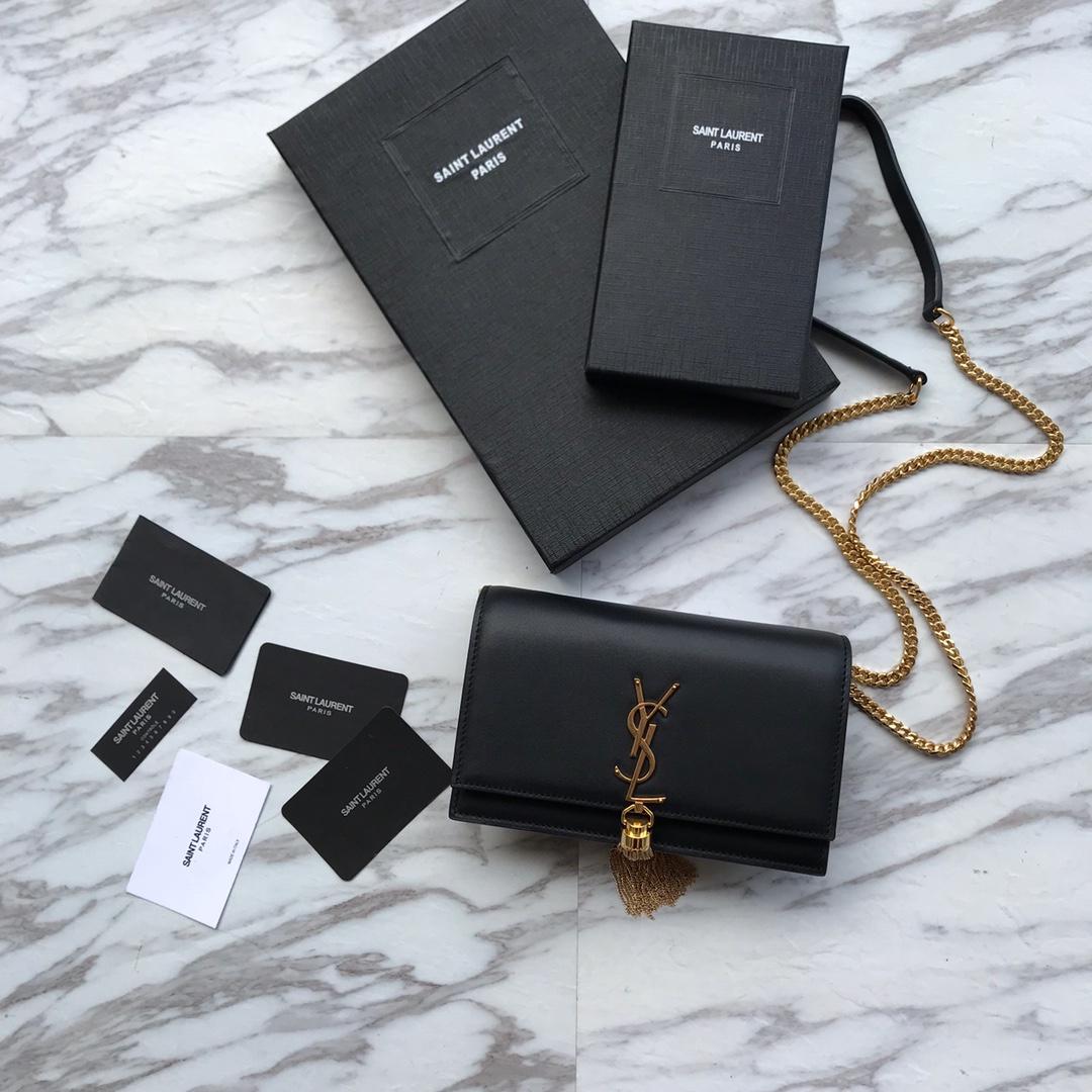Saint Laurent Satin Kate Chain Wallet (19*12.5*4cm) - FashionPlug