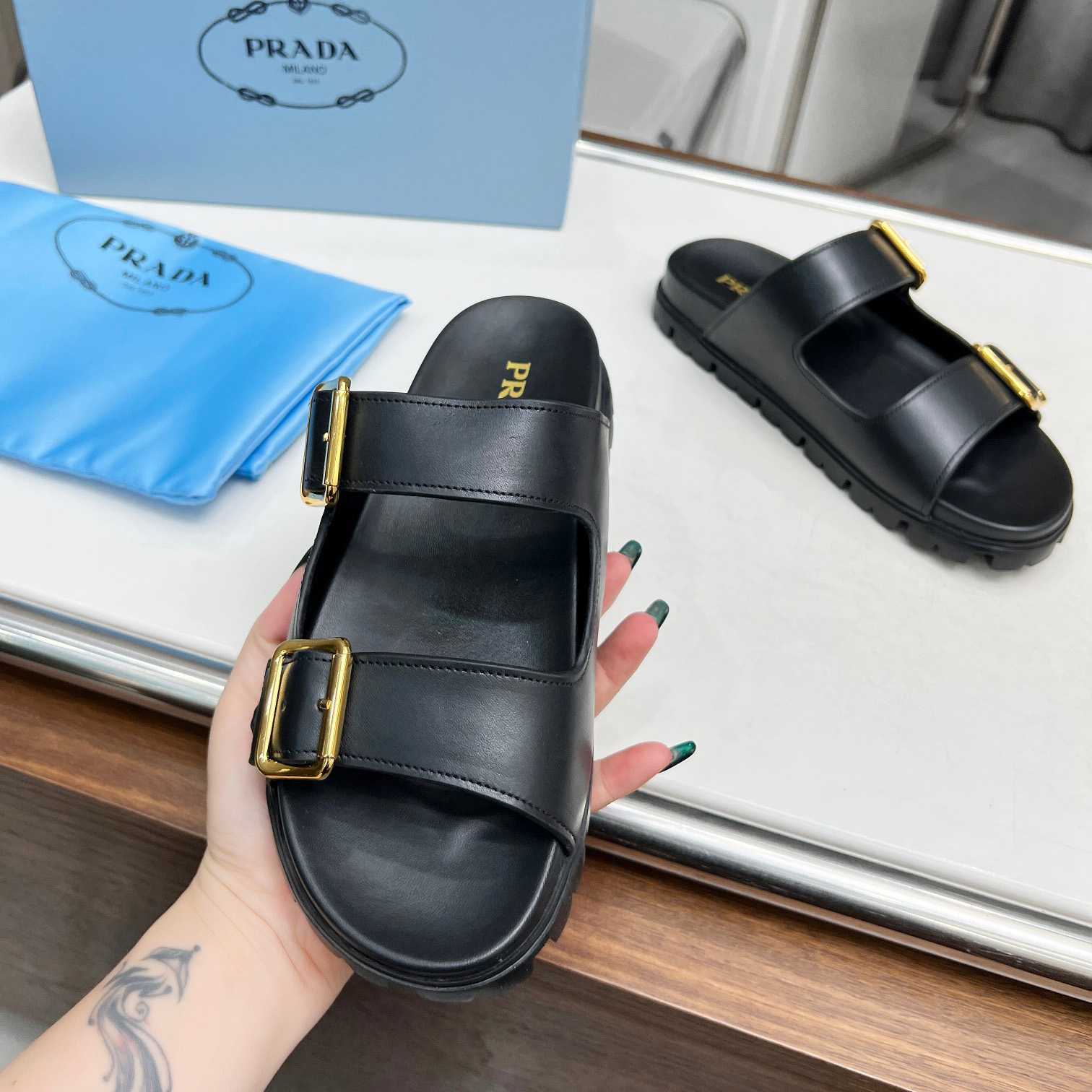 Prada Leather Strap Slides - FashionPlug
