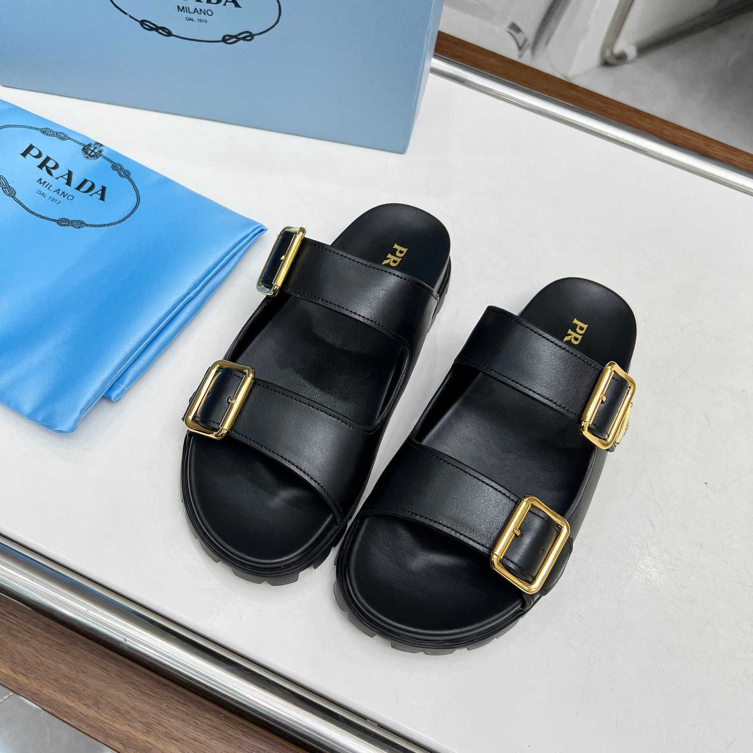 Prada Leather Strap Slides - FashionPlug