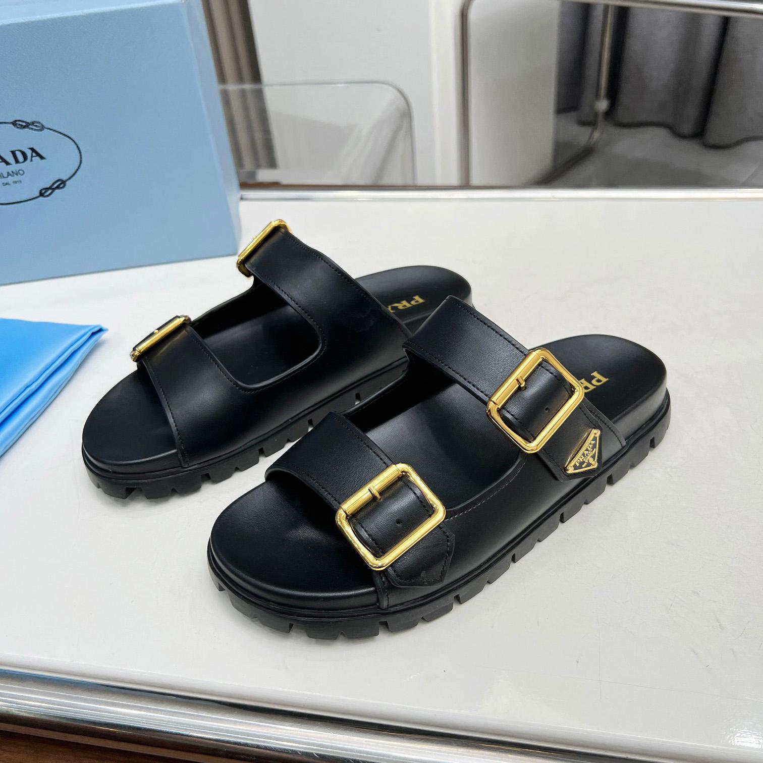Prada Leather Strap Slides - FashionPlug