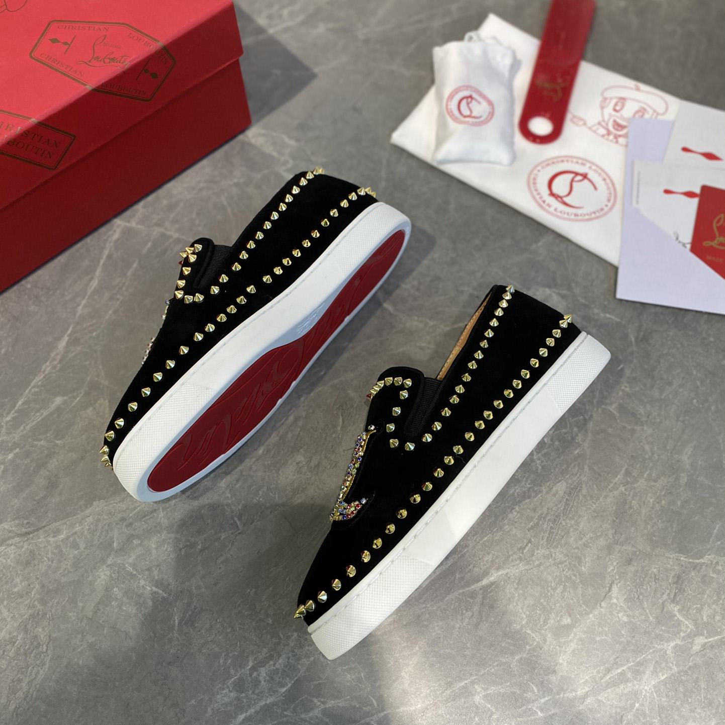 Christian Louboutin Studded Suede Spike Slip-On Sneakers - FashionPlug