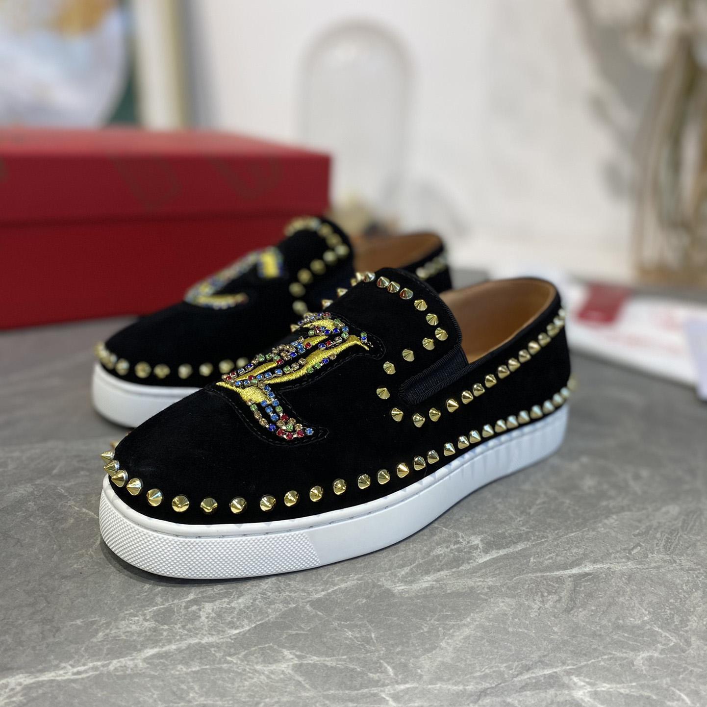 Christian Louboutin Studded Suede Spike Slip-On Sneakers - FashionPlug