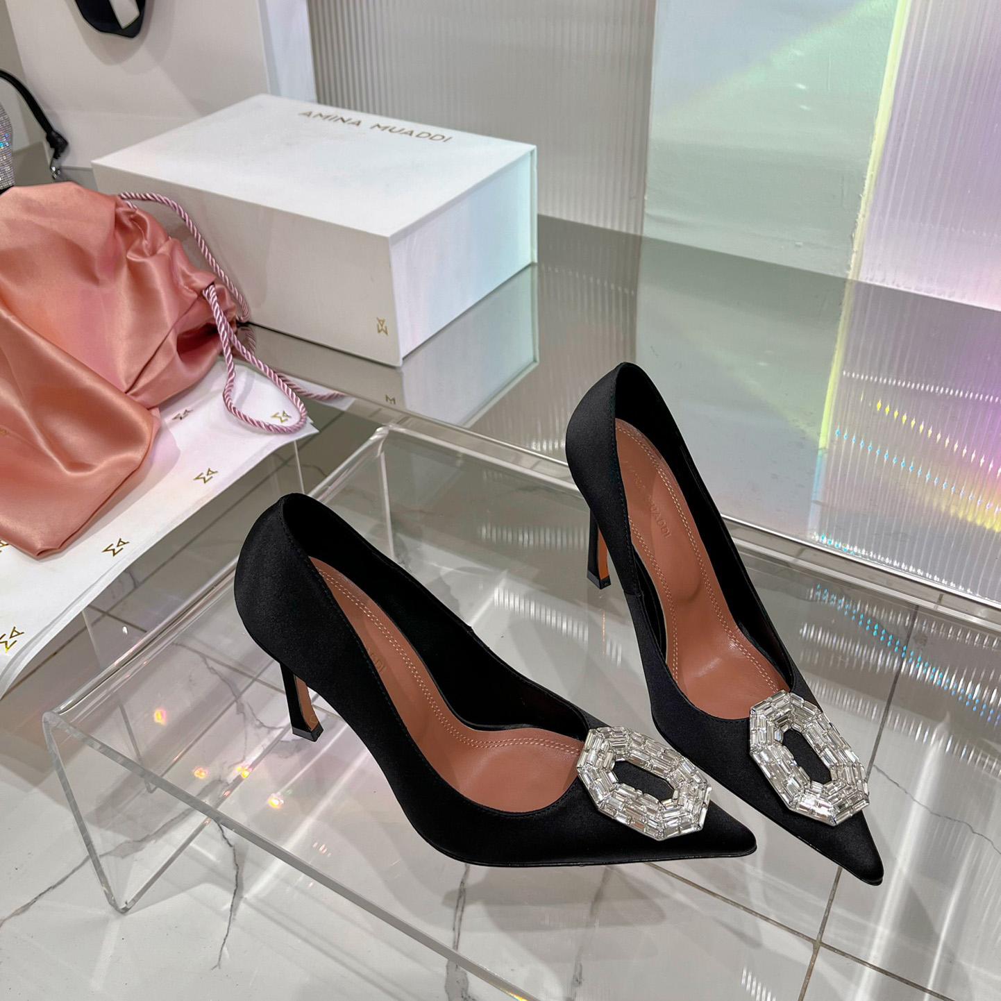 Amina Muaddi Camelia 95mm Crystal Pumps - FashionPlug