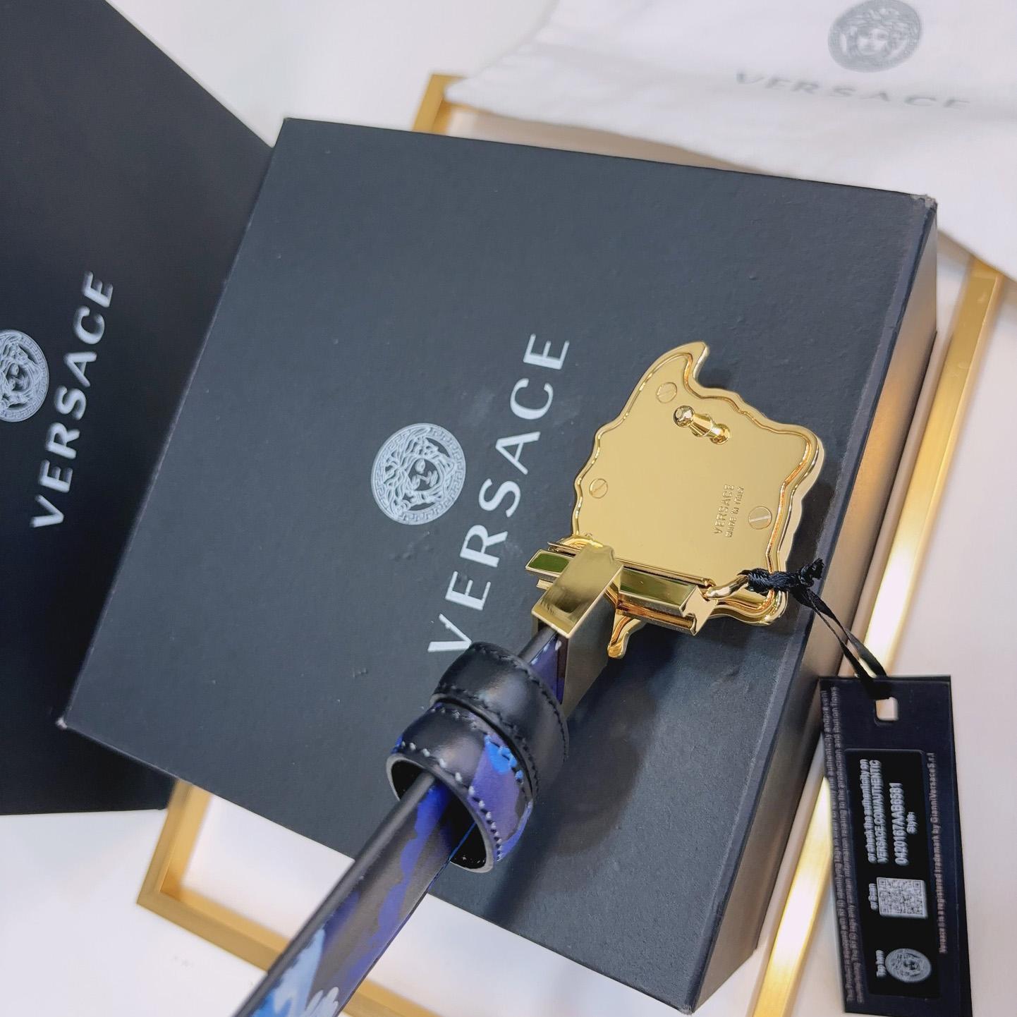 Versace La Medusa Logo-buckle Barocco-print Belt   40mm - FashionPlug