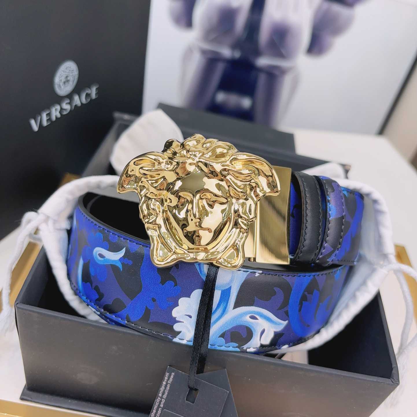 Versace La Medusa Logo-buckle Barocco-print Belt   40mm - FashionPlug