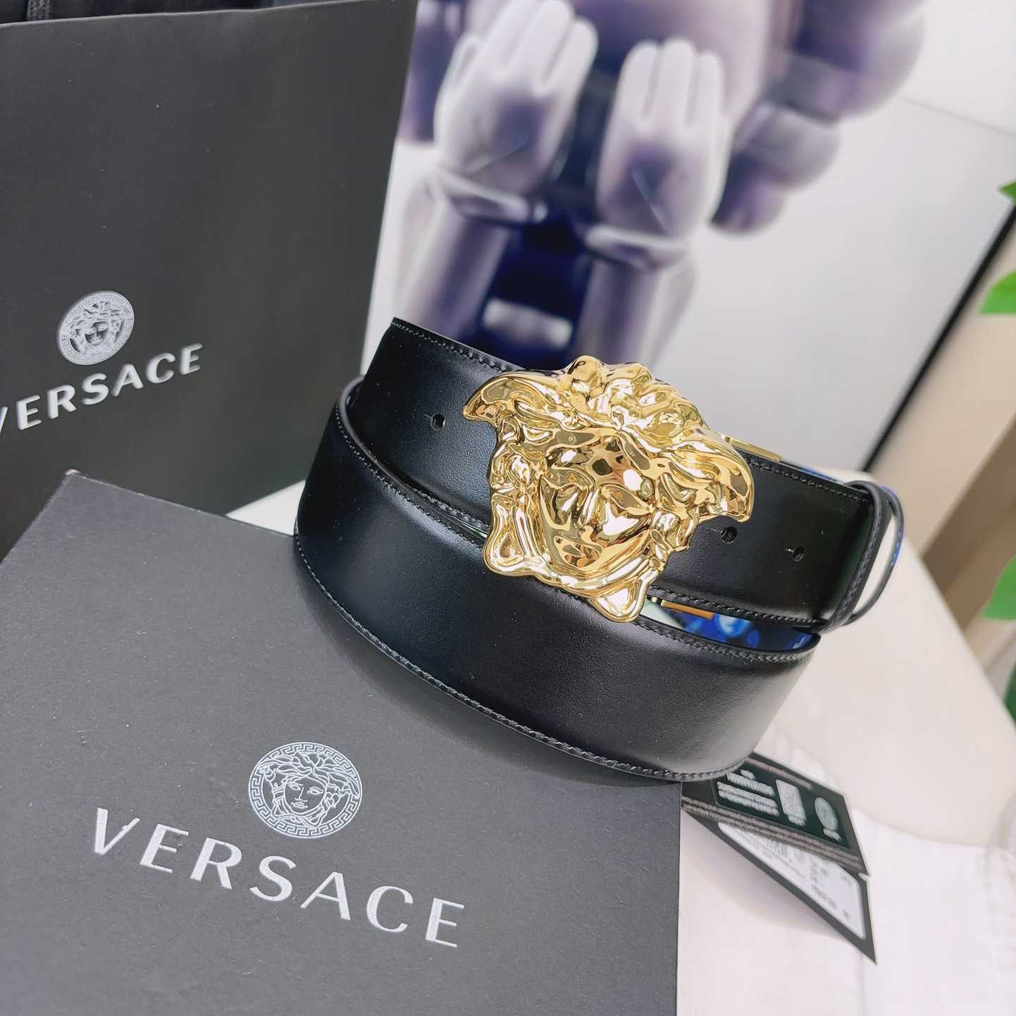Versace La Medusa Logo-buckle Barocco-print Belt   40mm - FashionPlug