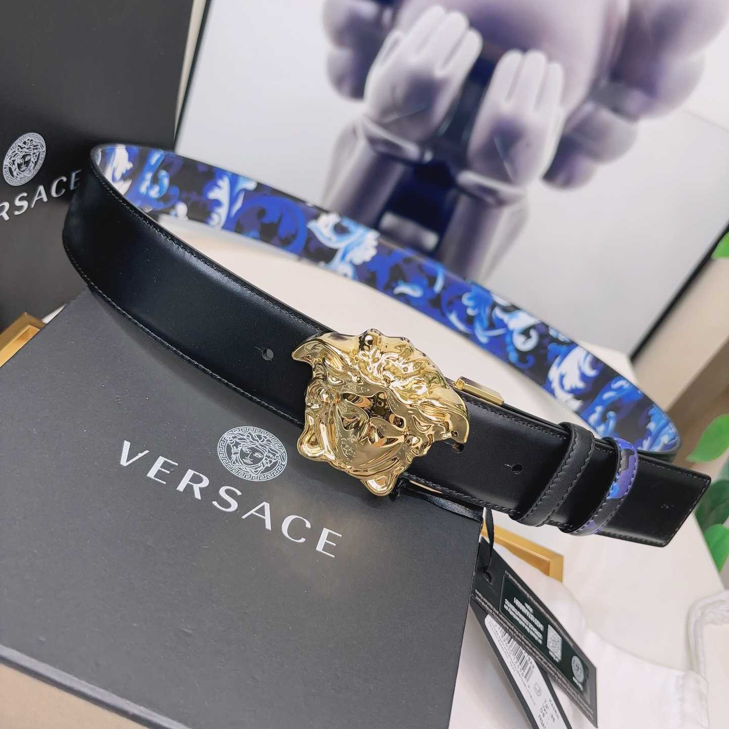 Versace La Medusa Logo-buckle Barocco-print Belt   40mm - FashionPlug