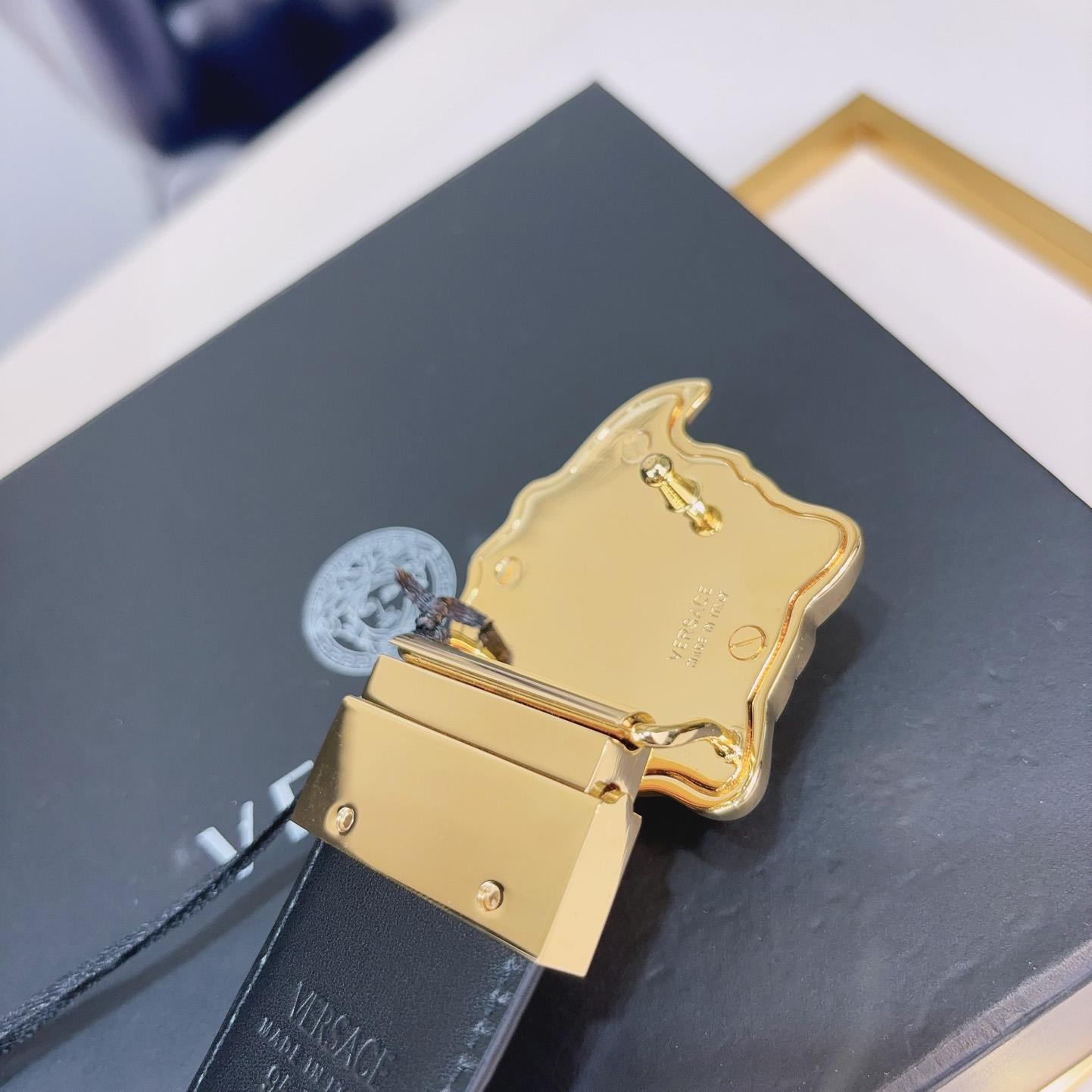 Versace La Medusa Logo-buckle Barocco-print Belt   40mm - FashionPlug