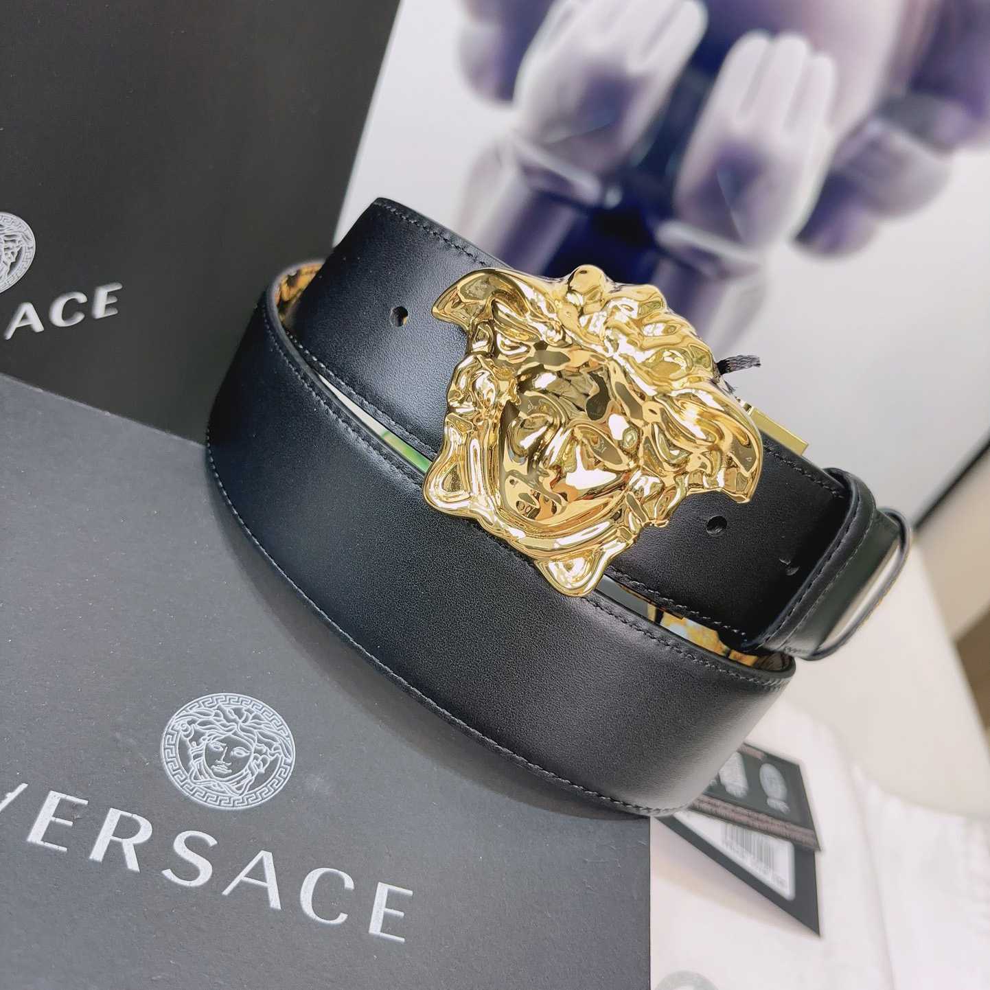 Versace La Medusa Logo-buckle Barocco-print Belt   40mm - FashionPlug
