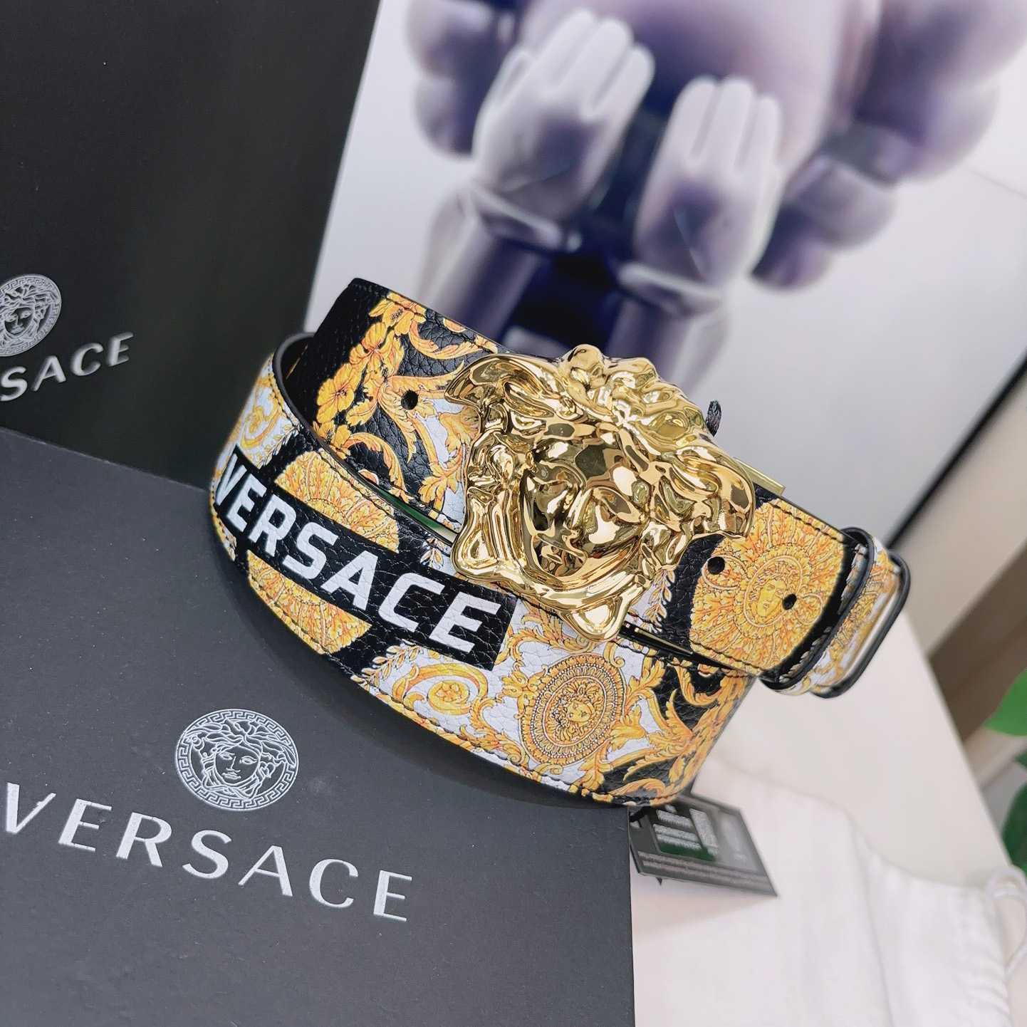 Versace La Medusa Logo-buckle Barocco-print Belt   40mm - FashionPlug