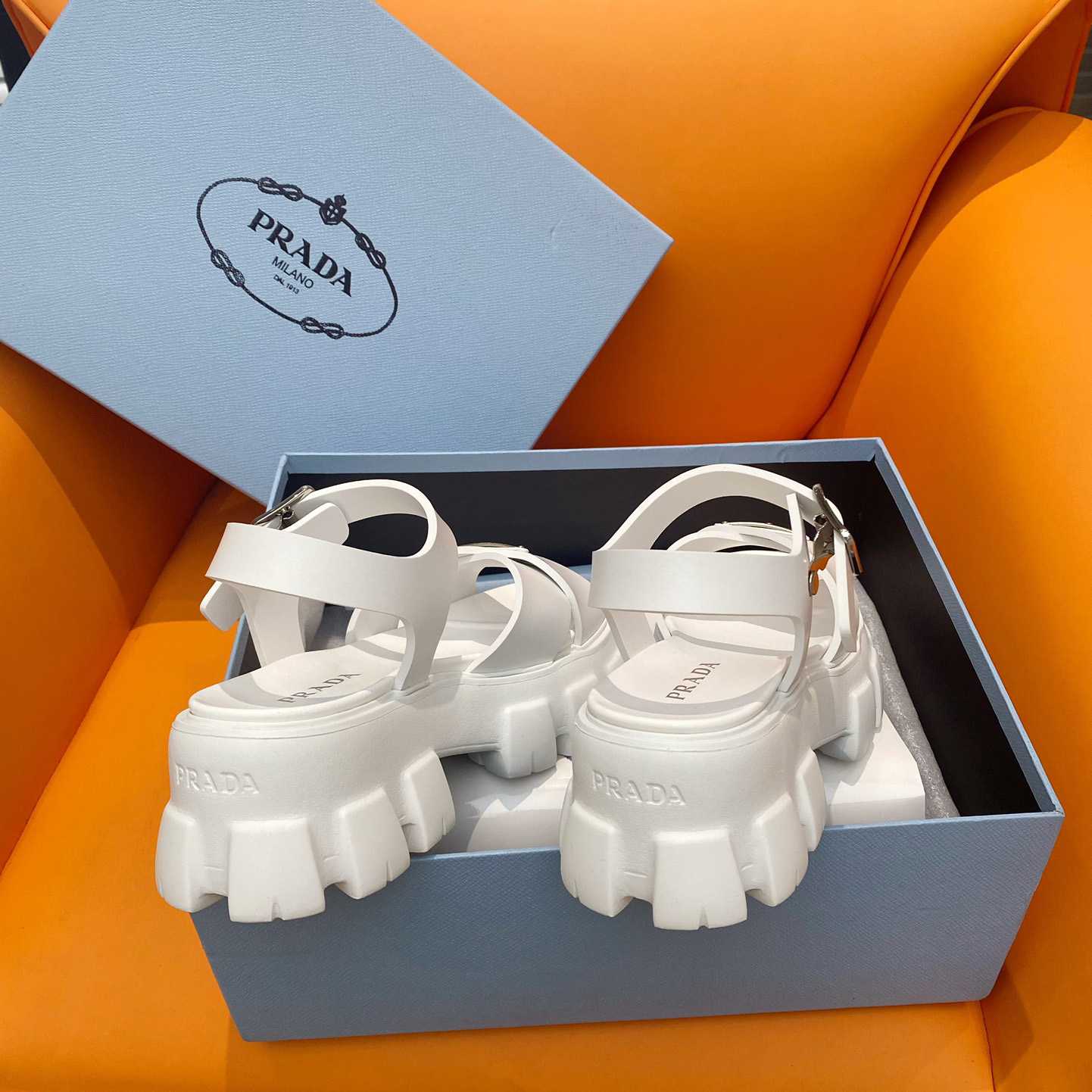 Prada Monolith Rubber Sandals - FashionPlug