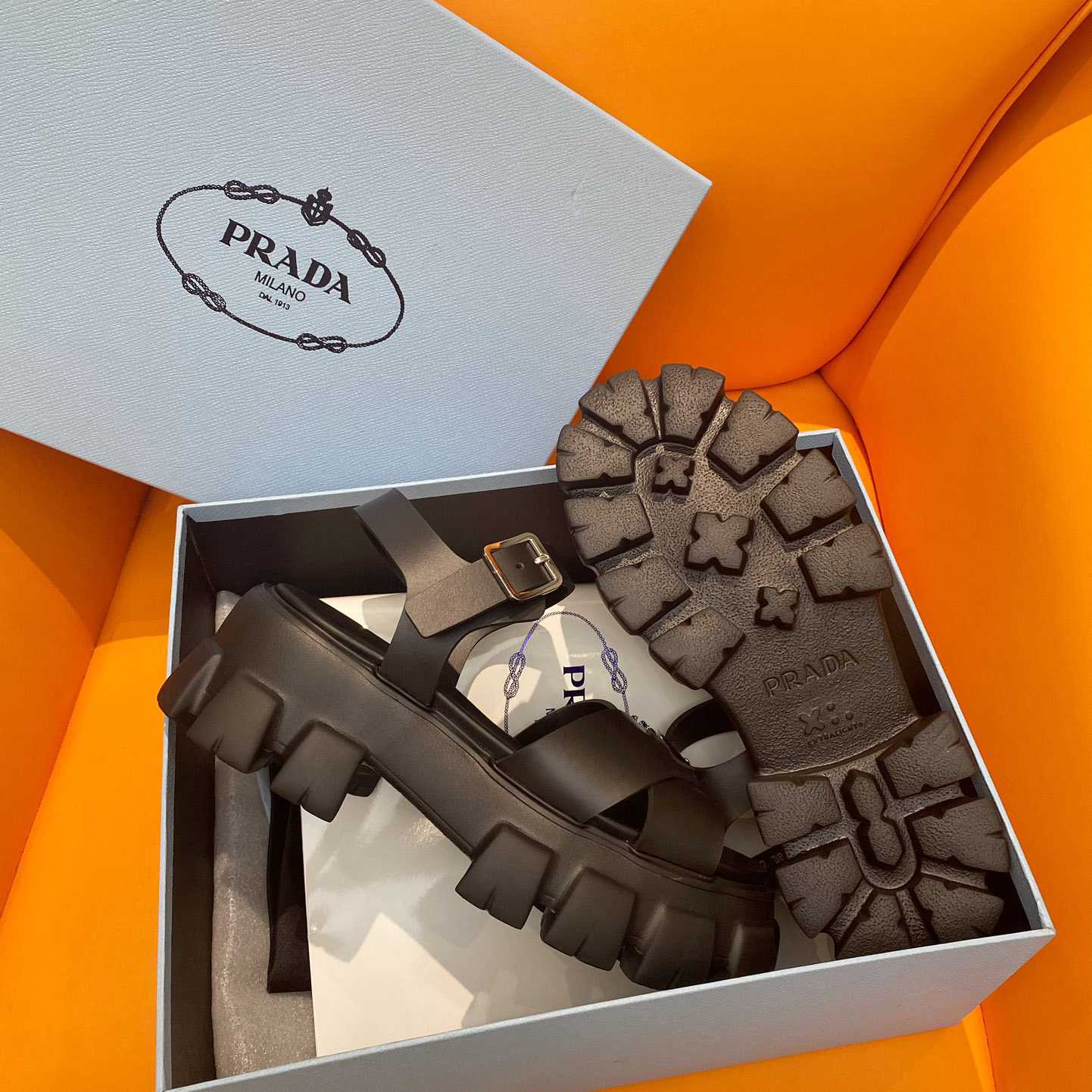 Prada Monolith Rubber Sandals - FashionPlug