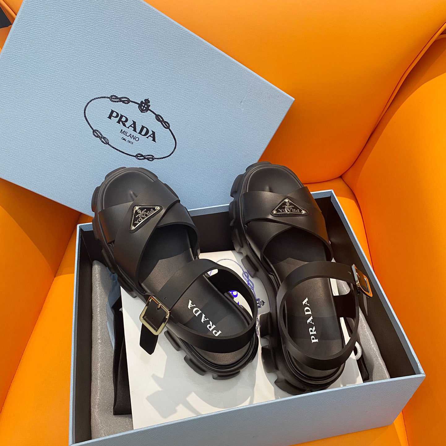 Prada Monolith Rubber Sandals - FashionPlug