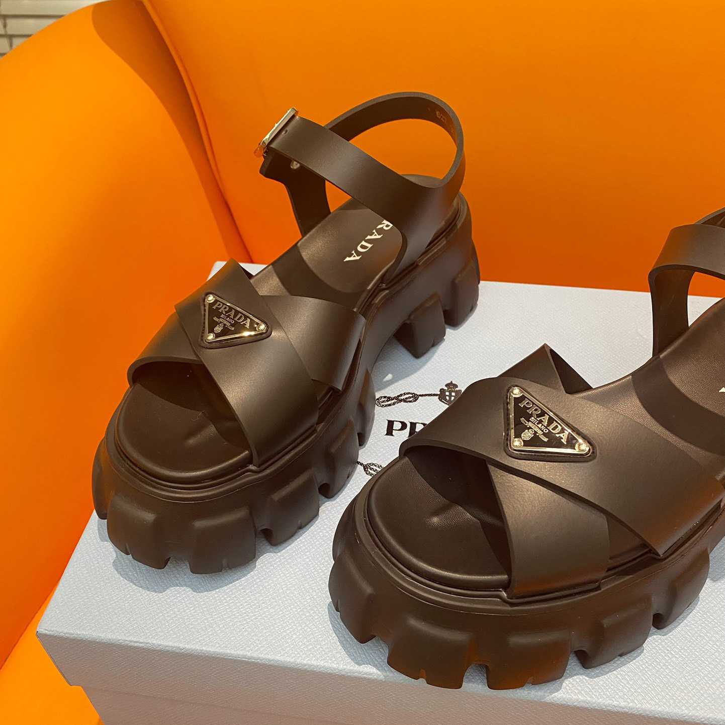 Prada Monolith Rubber Sandals - FashionPlug