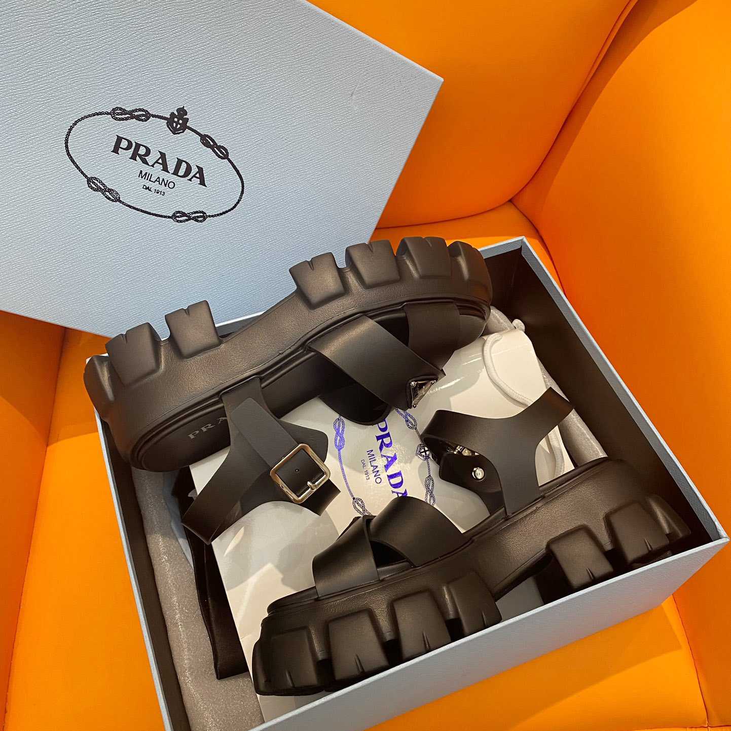 Prada Monolith Rubber Sandals - FashionPlug