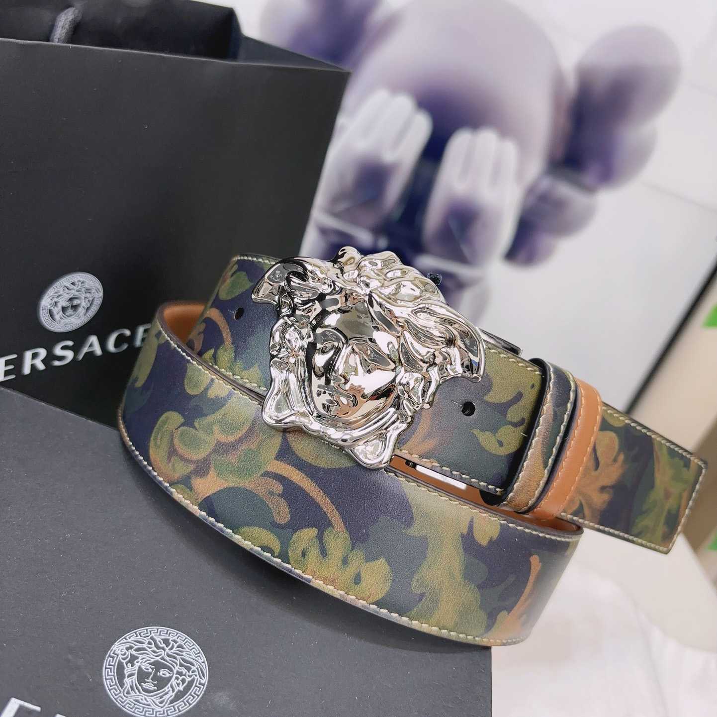 Versace La Medusa Logo-buckle Barocco-print Belt   40mm - FashionPlug