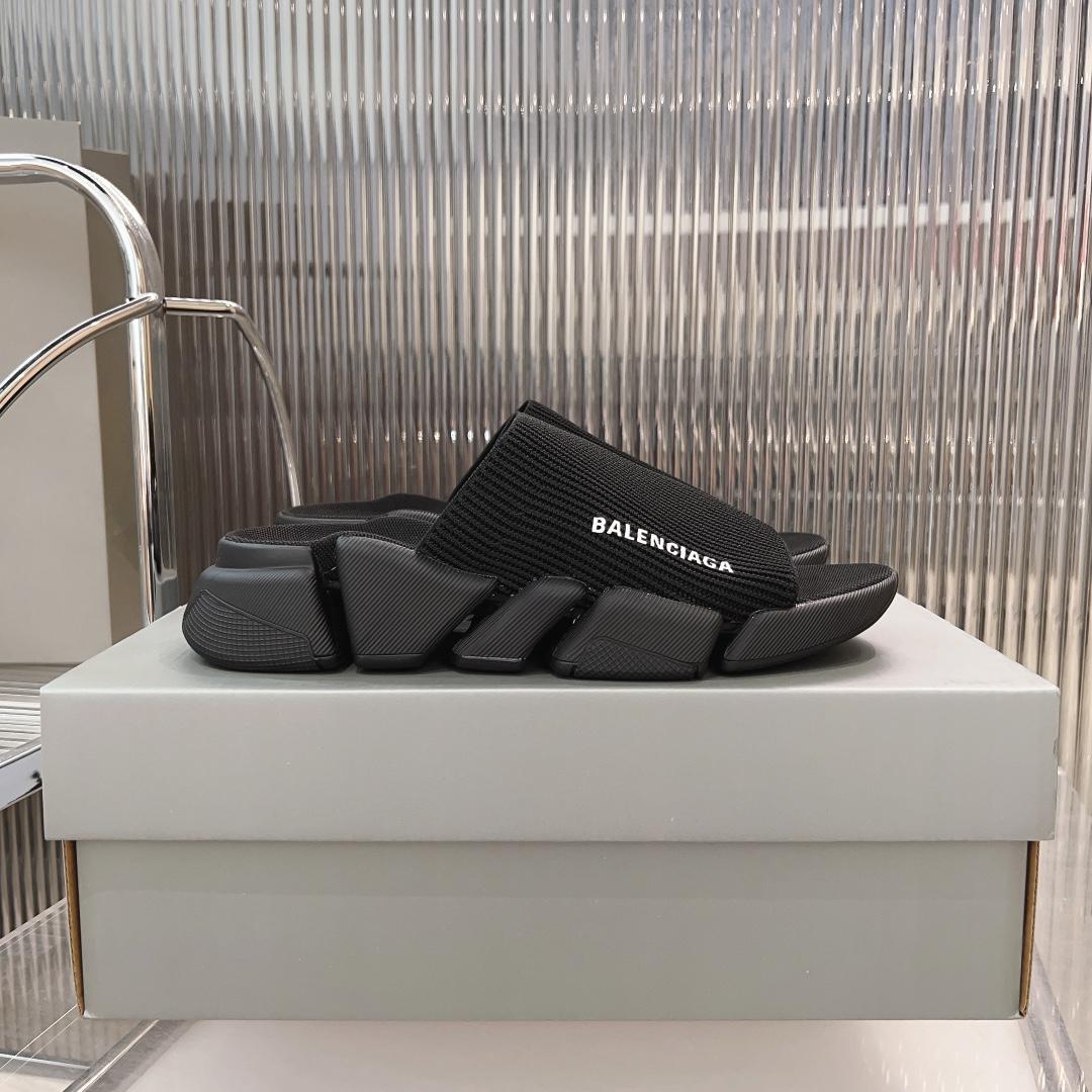 Balenciaga Speed 2.0 Slide Sandal In Black Recycled Knit - FashionPlug