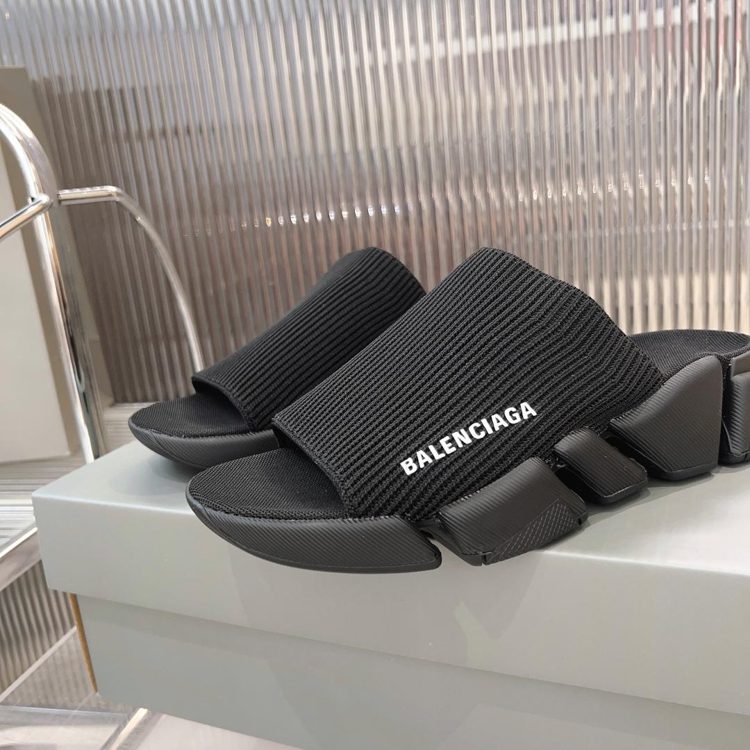 Balenciaga Speed 2.0 Slide Sandal In Black Recycled Knit - FashionPlug