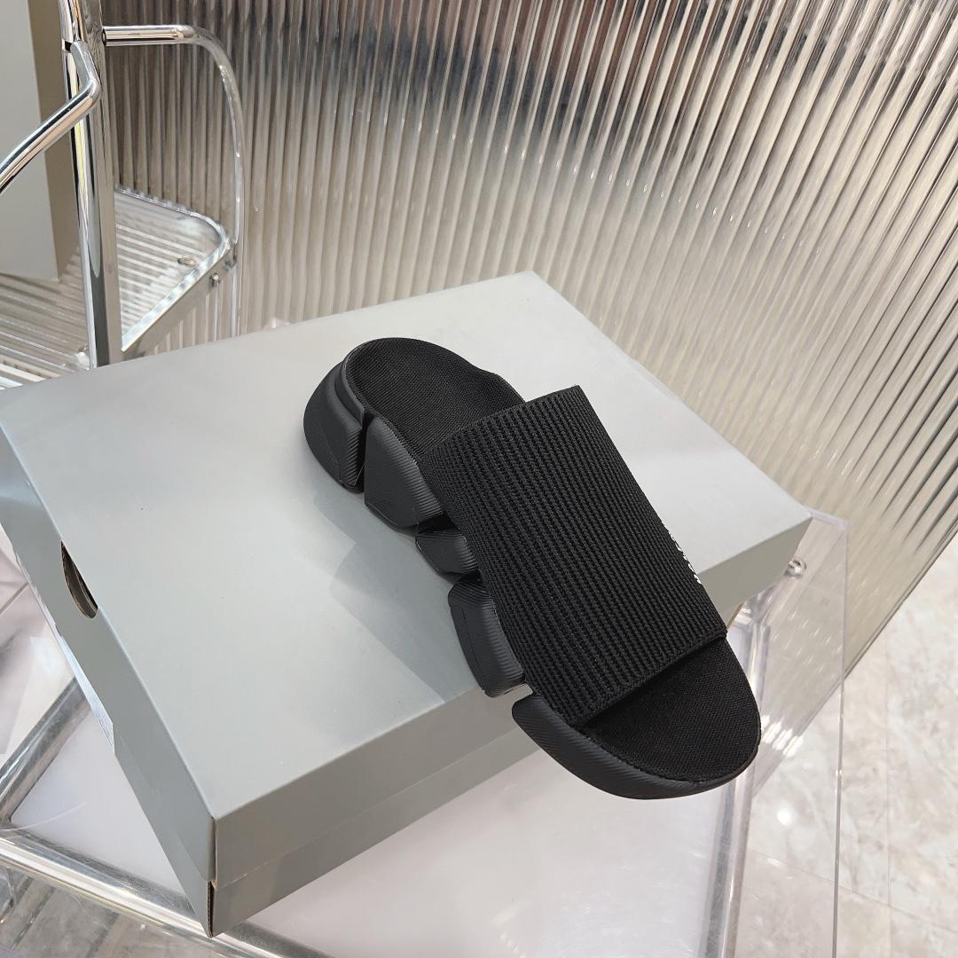 Balenciaga Speed 2.0 Slide Sandal In Black Recycled Knit - FashionPlug