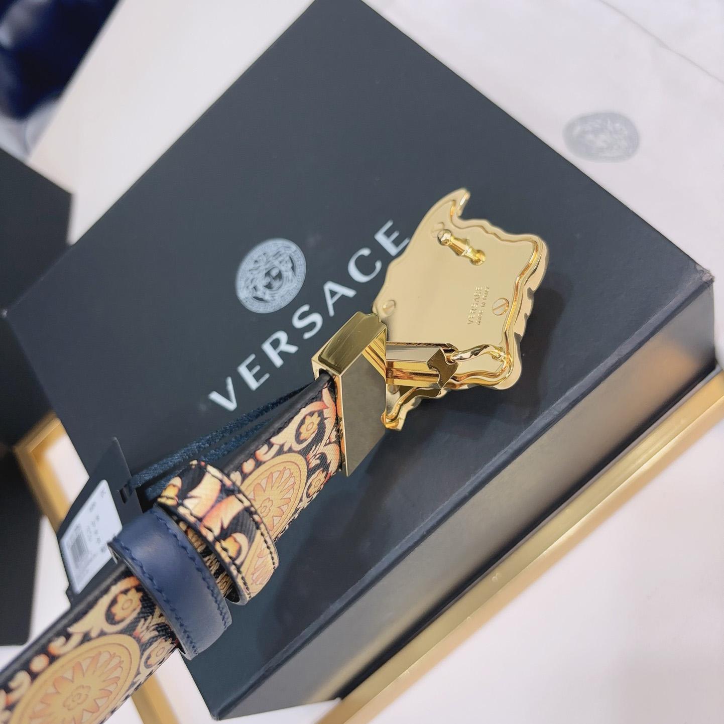 Versace La Medusa Logo-buckle Barocco-print Belt   40mm - FashionPlug