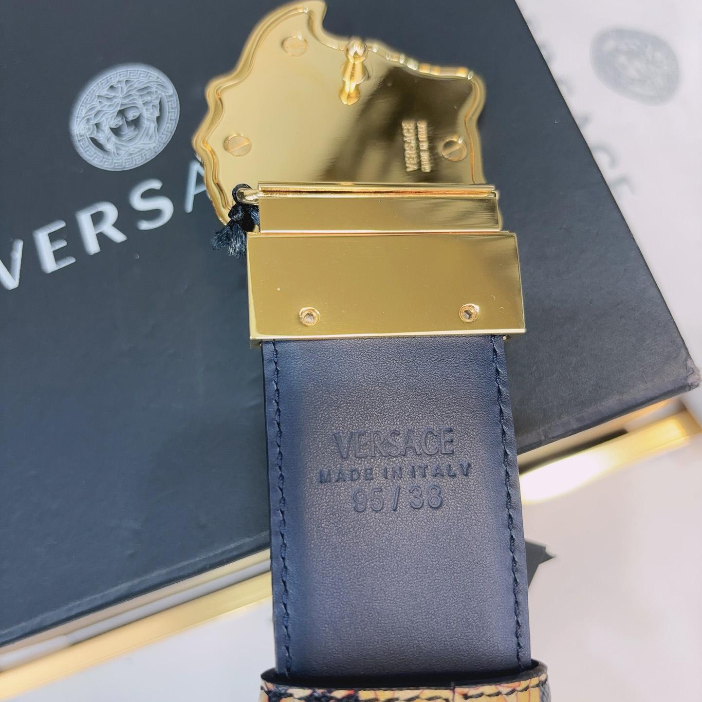 Versace La Medusa Logo-buckle Barocco-print Belt   40mm - FashionPlug