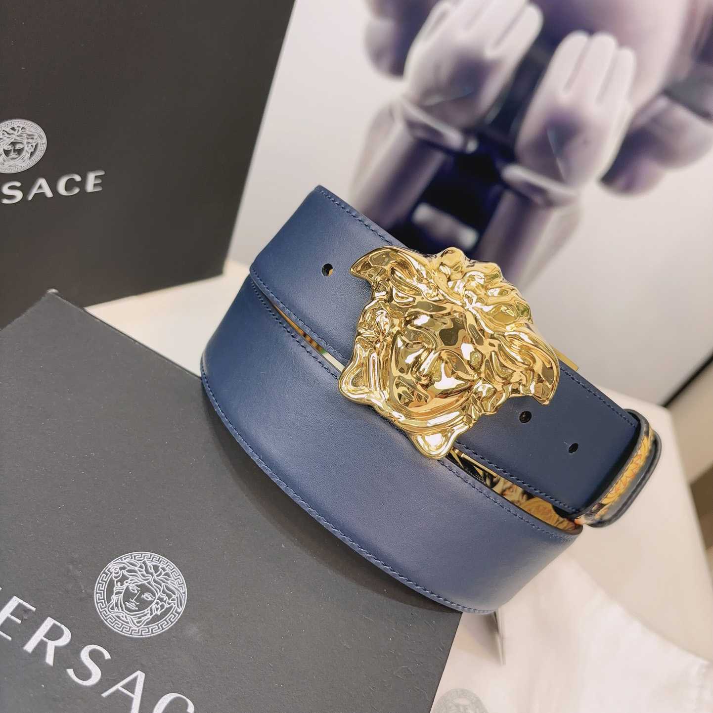 Versace La Medusa Logo-buckle Barocco-print Belt   40mm - FashionPlug