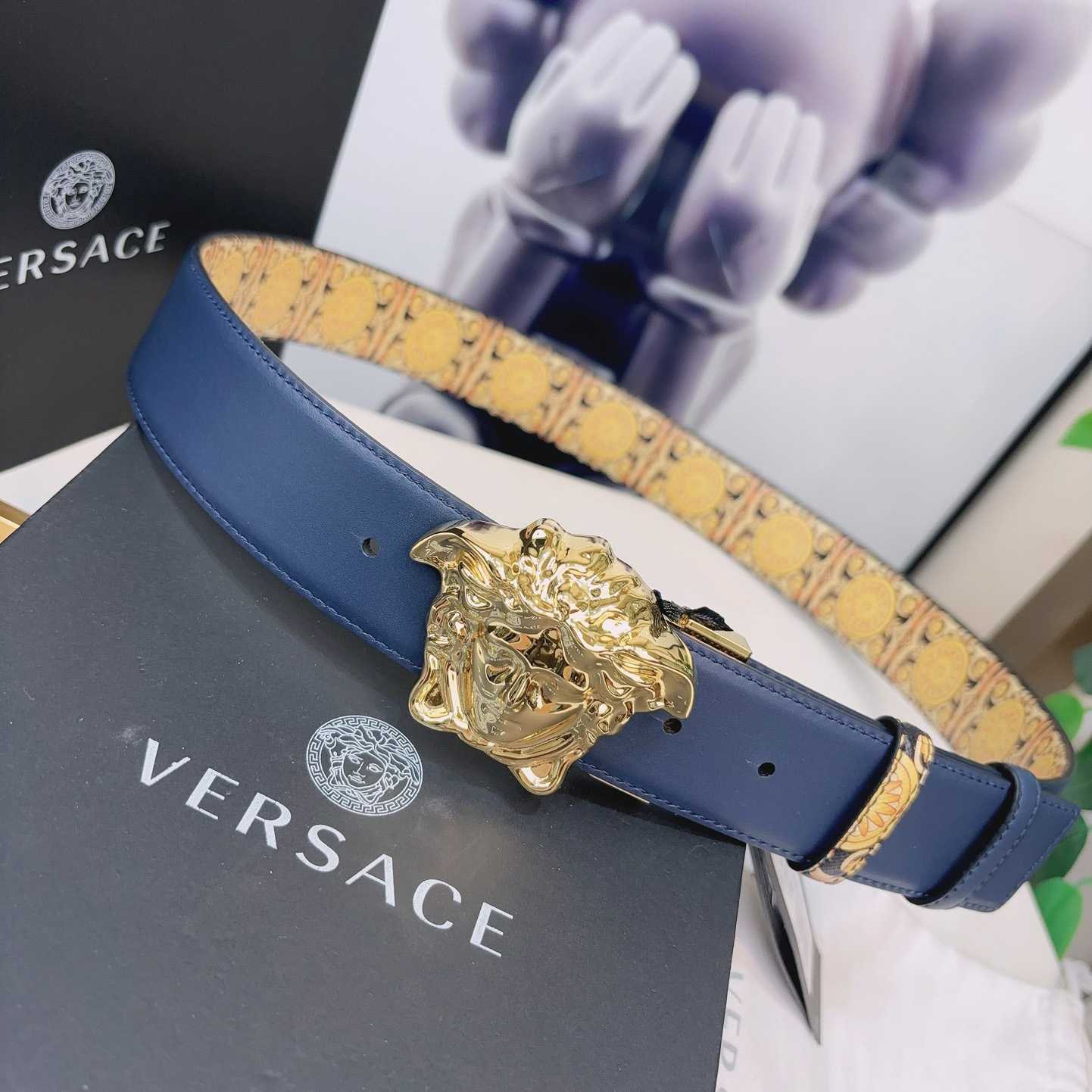 Versace La Medusa Logo-buckle Barocco-print Belt   40mm - FashionPlug