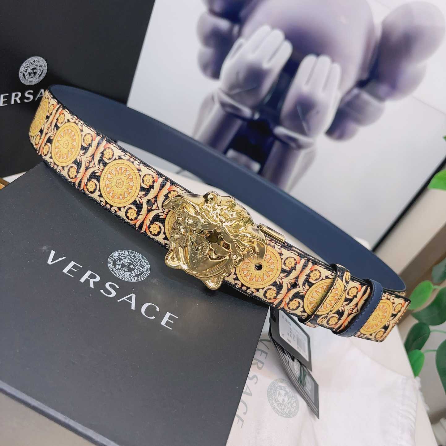 Versace La Medusa Logo-buckle Barocco-print Belt   40mm - FashionPlug