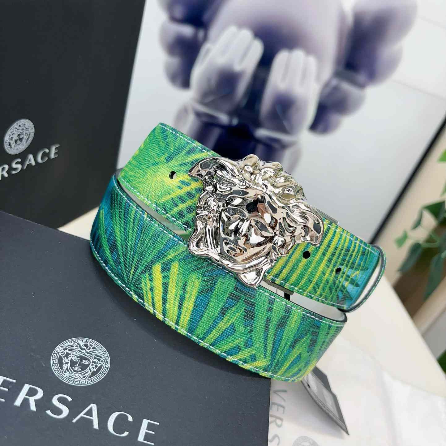 Versace Tiger La Medusa Leather Belt   40mm - FashionPlug