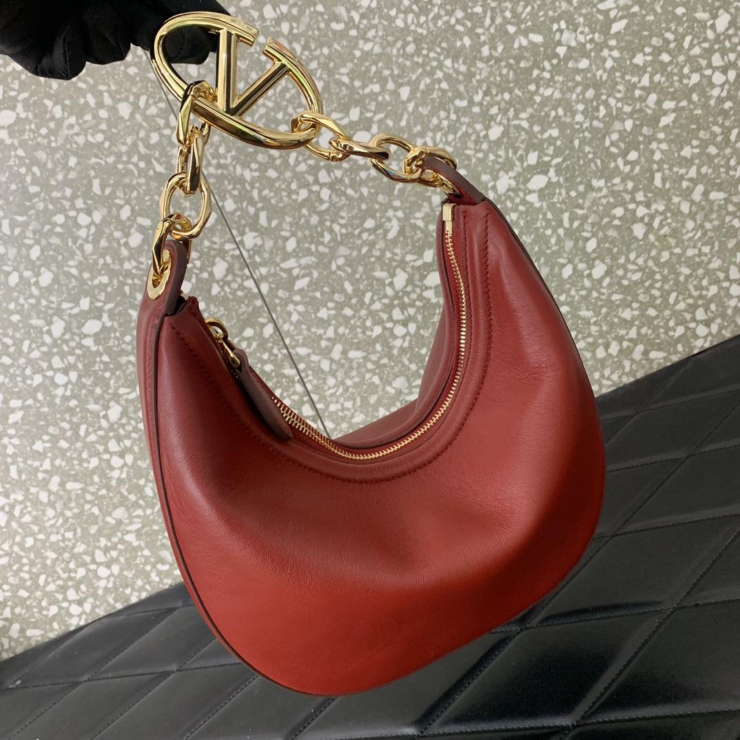 Valenti VLogo Moon Mini Hobo Bag In Nappa Leather With Chain - FashionPlug