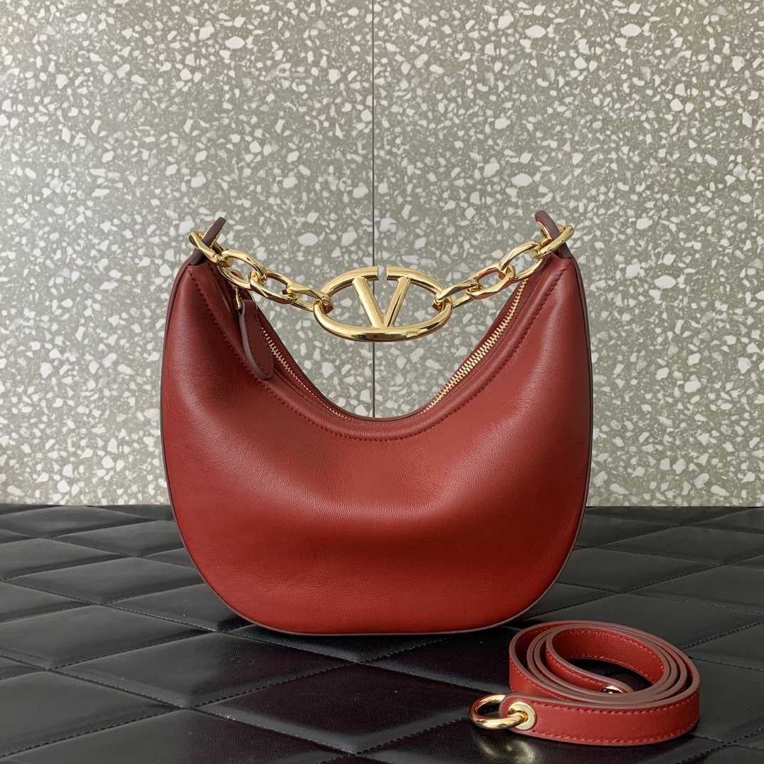 Valenti VLogo Moon Mini Hobo Bag In Nappa Leather With Chain - FashionPlug