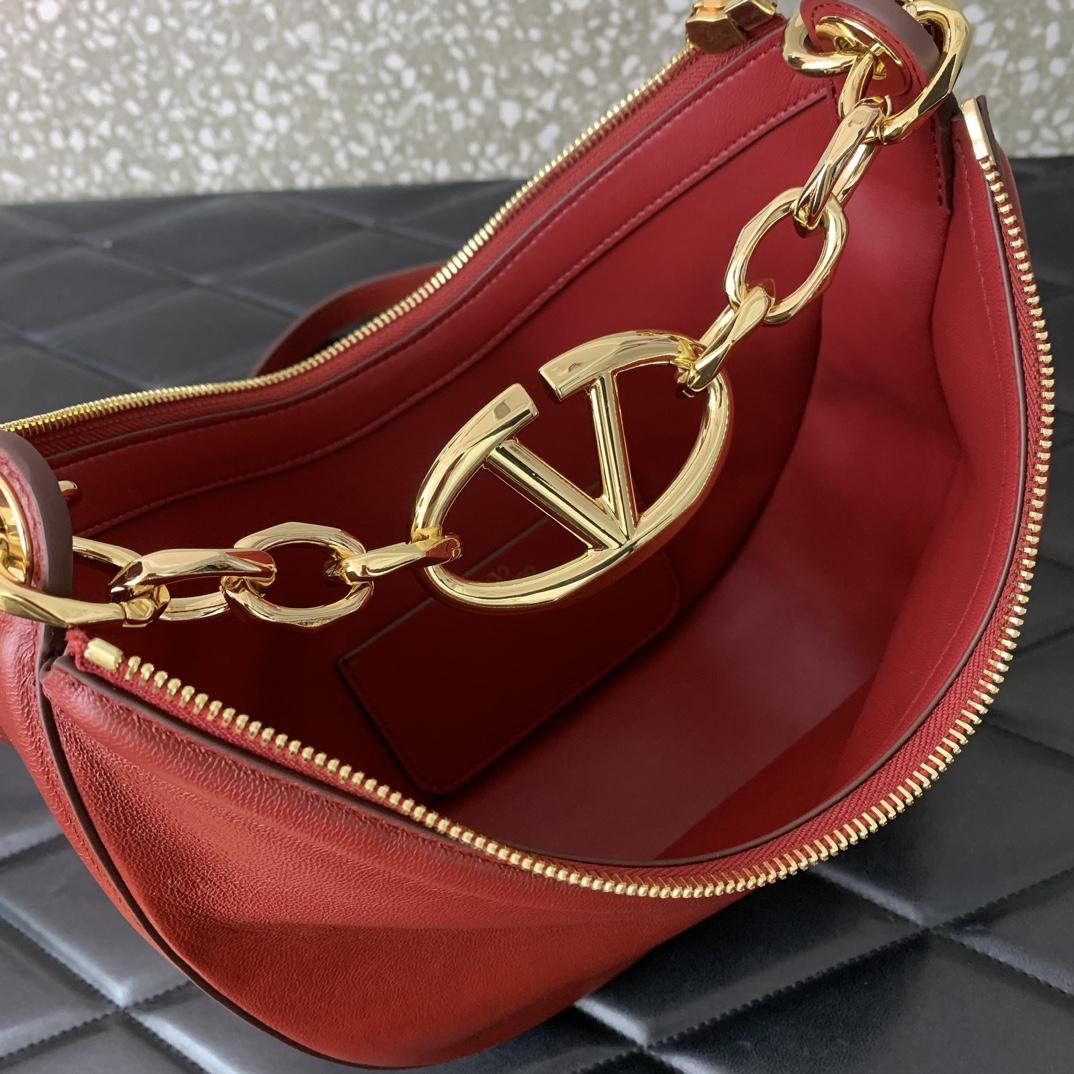 Valenti VLogo Moon Mini Hobo Bag In Nappa Leather With Chain - FashionPlug