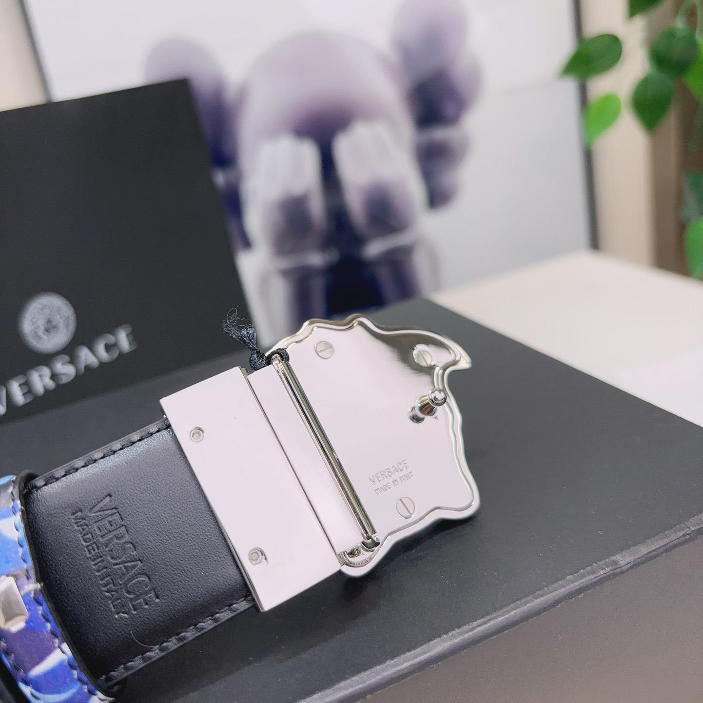 Versace La Medusa Logo-buckle Barocco-print Belt   40mm - FashionPlug