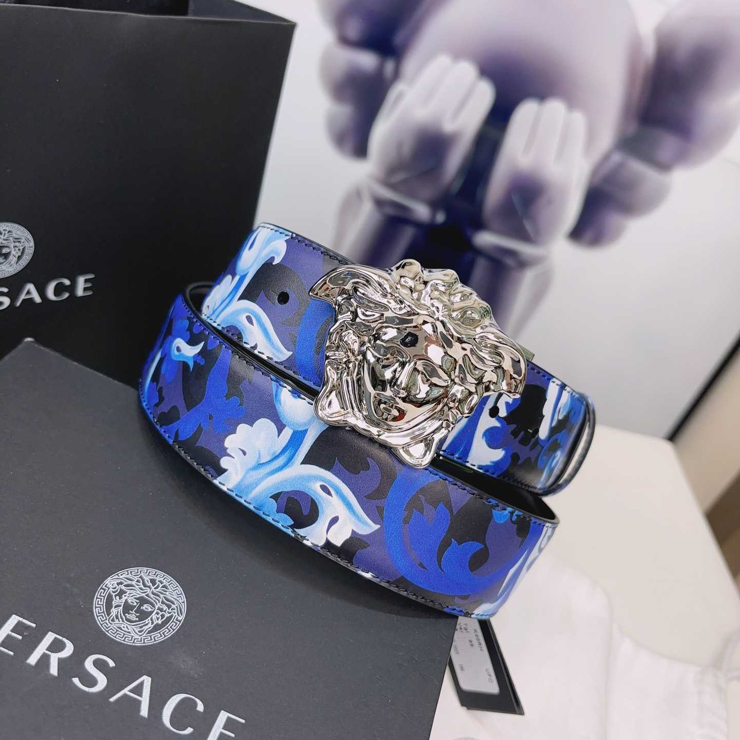 Versace La Medusa Logo-buckle Barocco-print Belt   40mm - FashionPlug