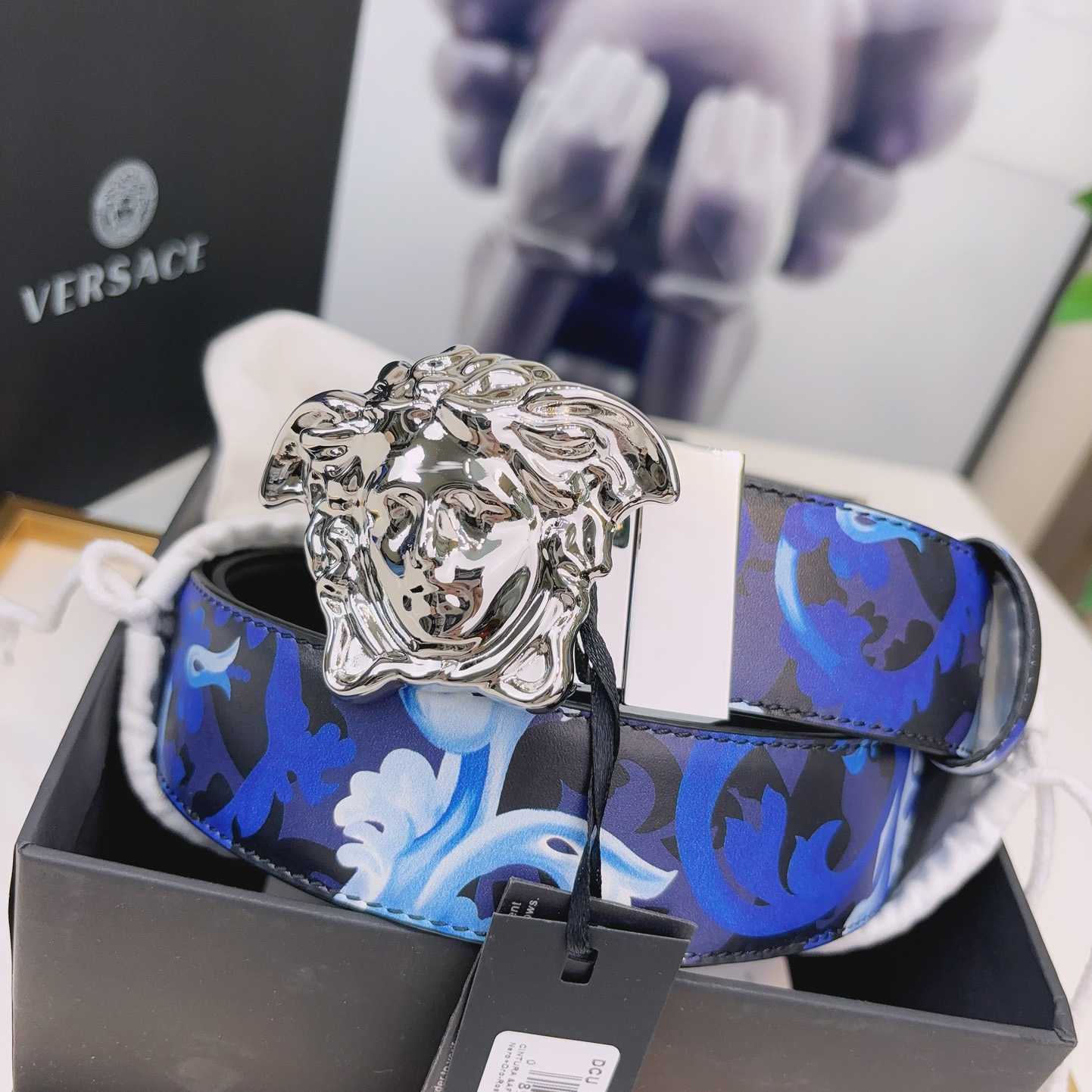 Versace La Medusa Logo-buckle Barocco-print Belt   40mm - FashionPlug