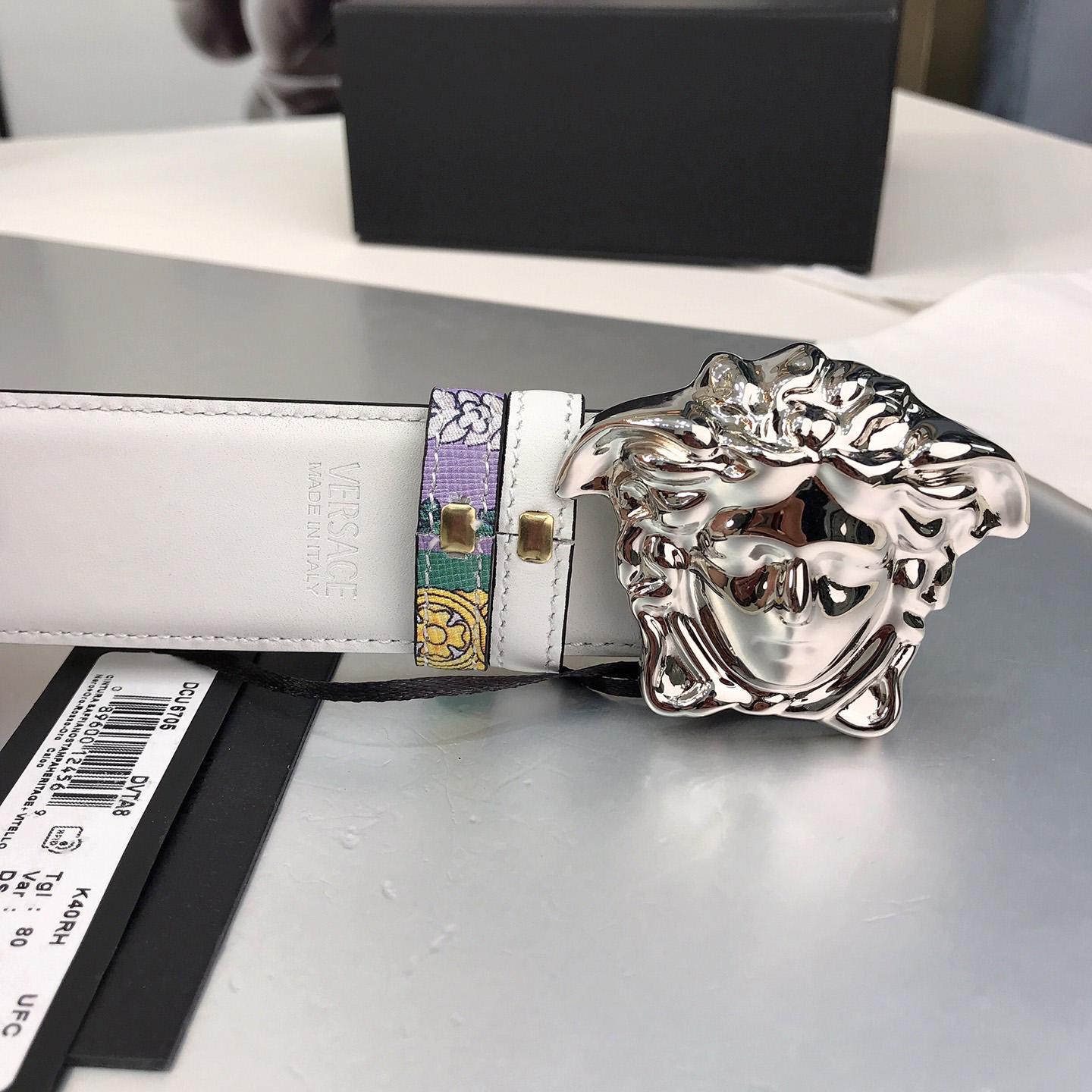 Versace Reversible Barocco Medusa Leather Belt   40mm - FashionPlug