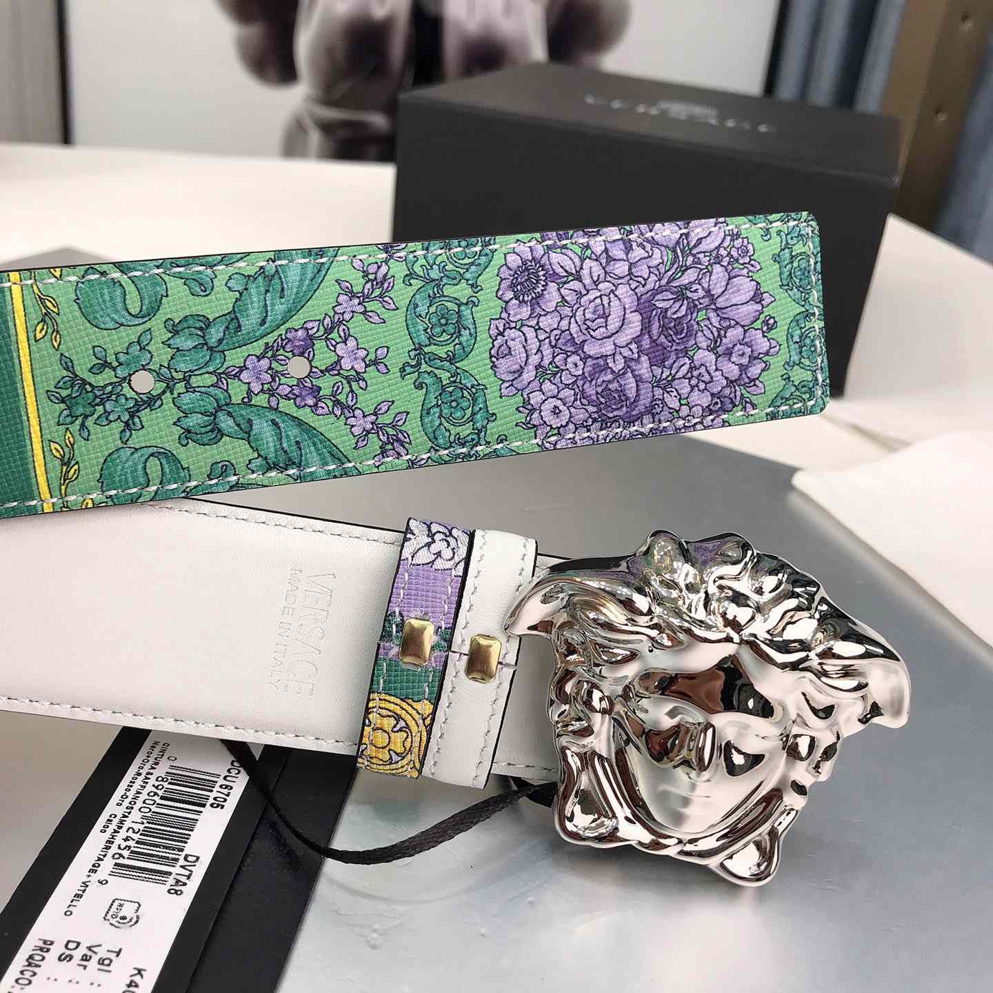 Versace Reversible Barocco Medusa Leather Belt   40mm - FashionPlug