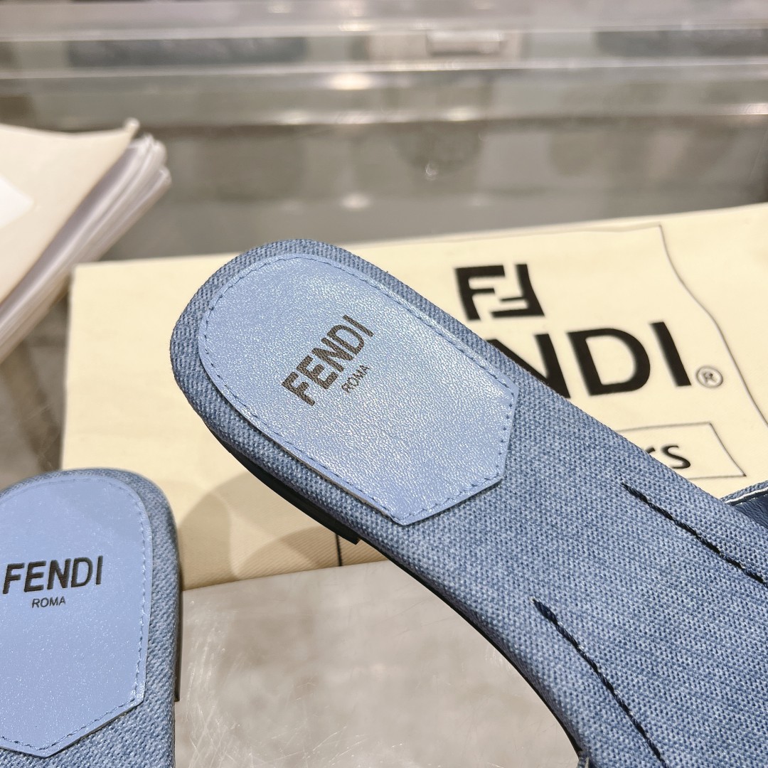 Fendi Signature Blue Denim Slides - FashionPlug