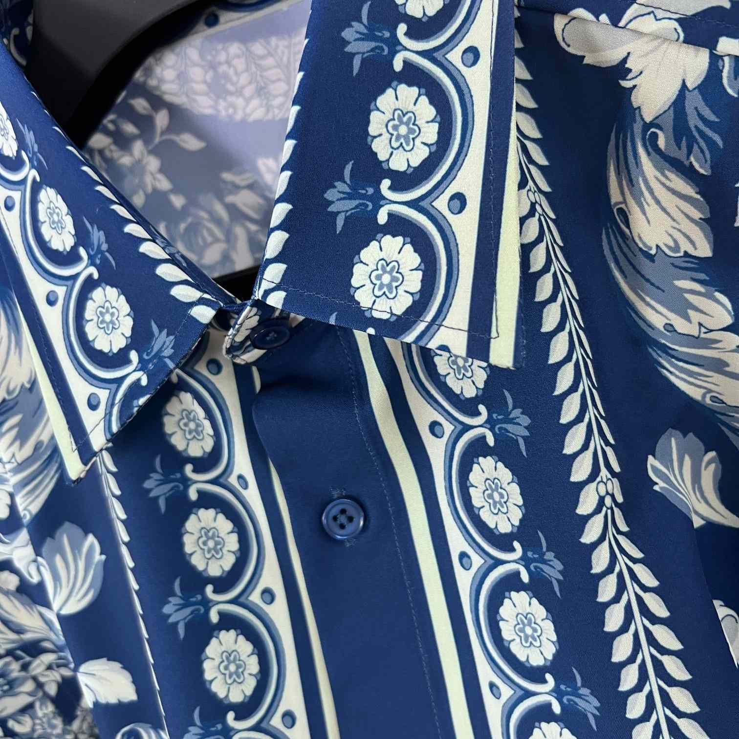Versace Blue Baroque Silk Shirt - FashionPlug