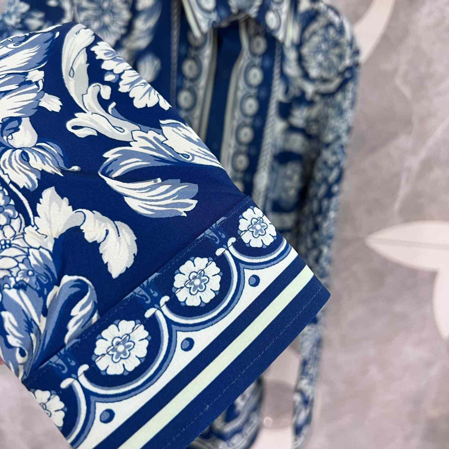 Versace Blue Baroque Silk Shirt - FashionPlug