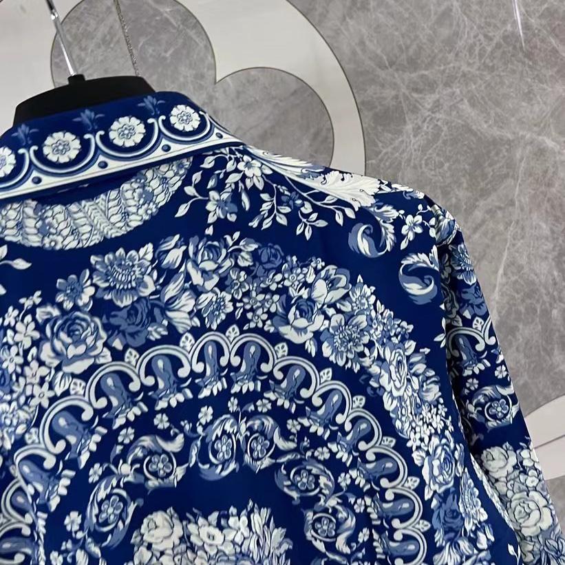 Versace Blue Baroque Silk Shirt - FashionPlug