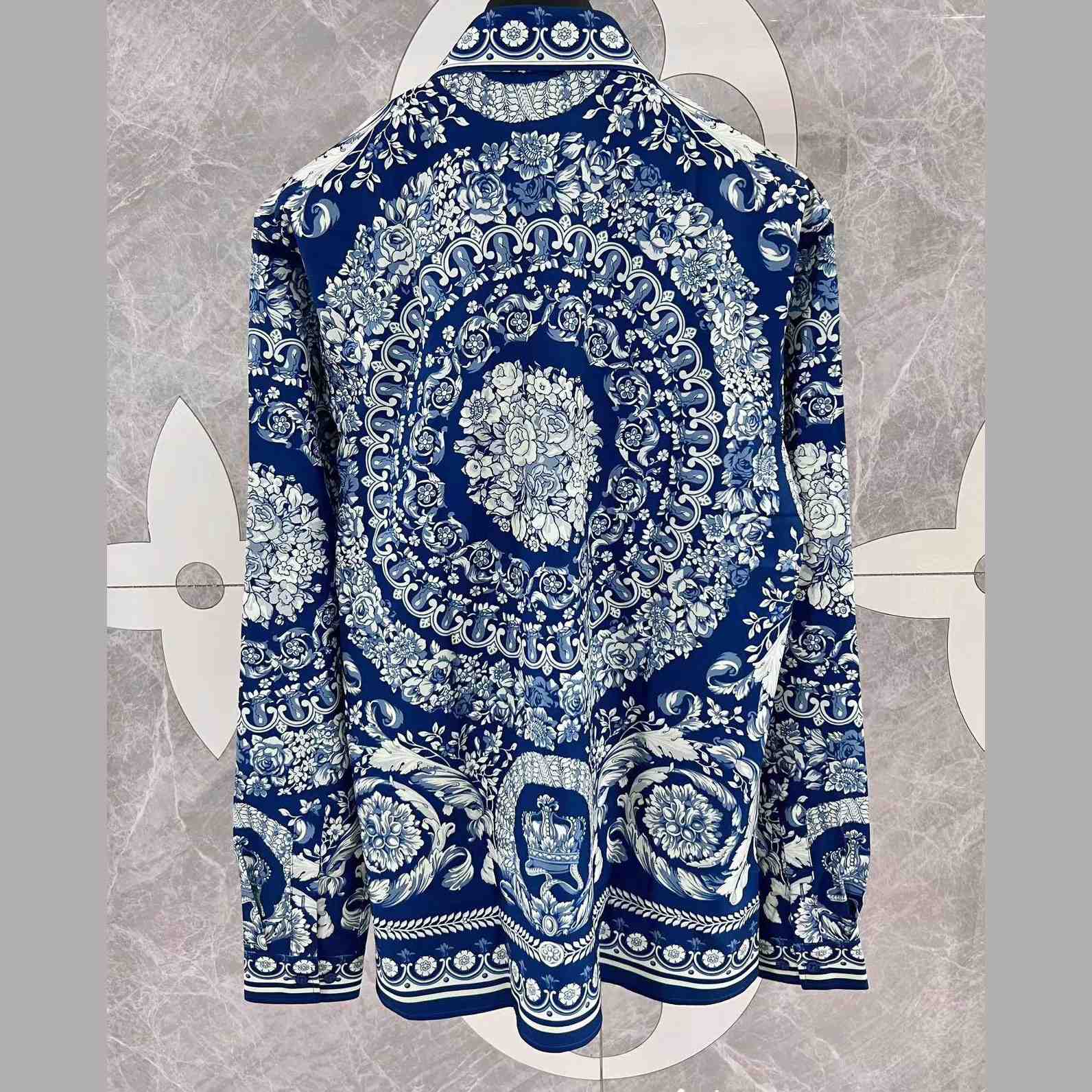 Versace Blue Baroque Silk Shirt - FashionPlug