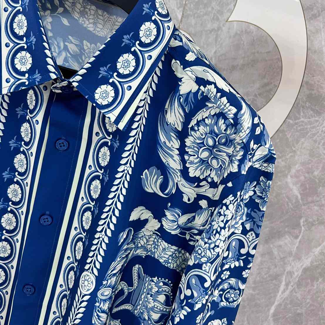 Versace Blue Baroque Silk Shirt - FashionPlug