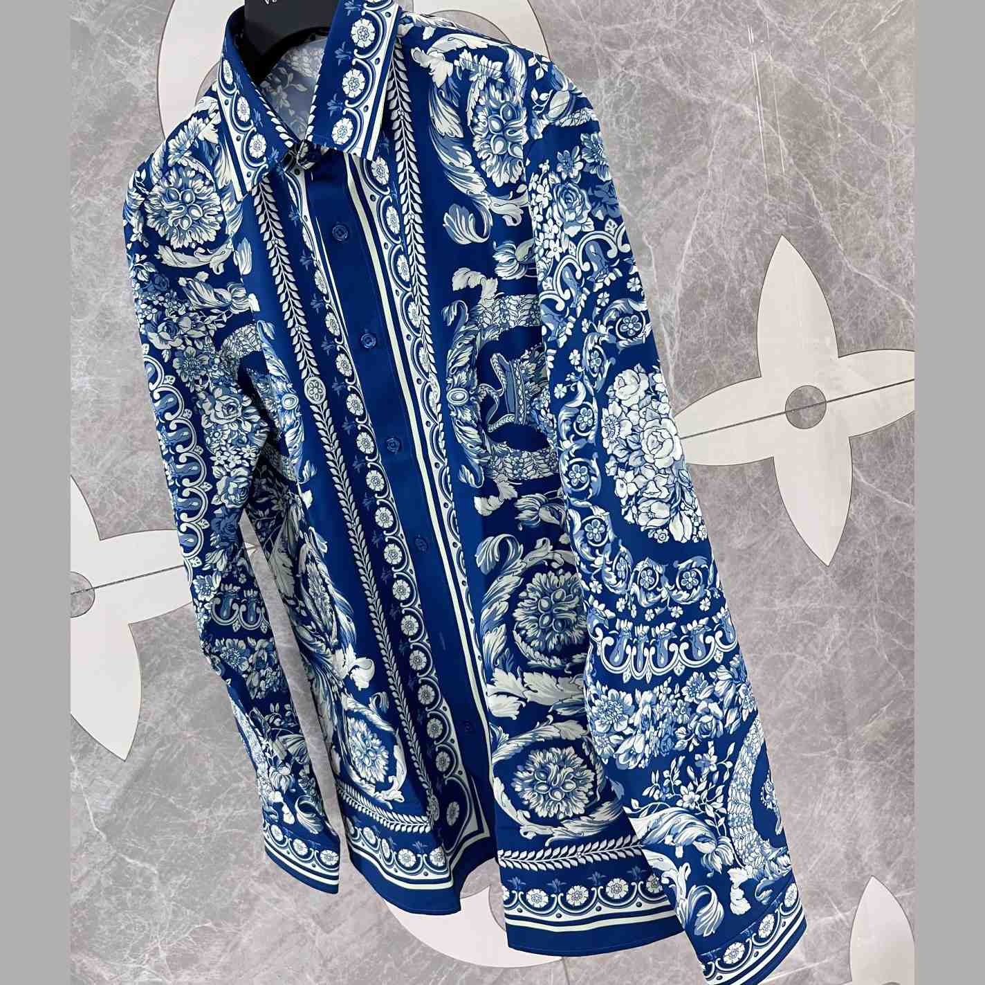 Versace Blue Baroque Silk Shirt - FashionPlug